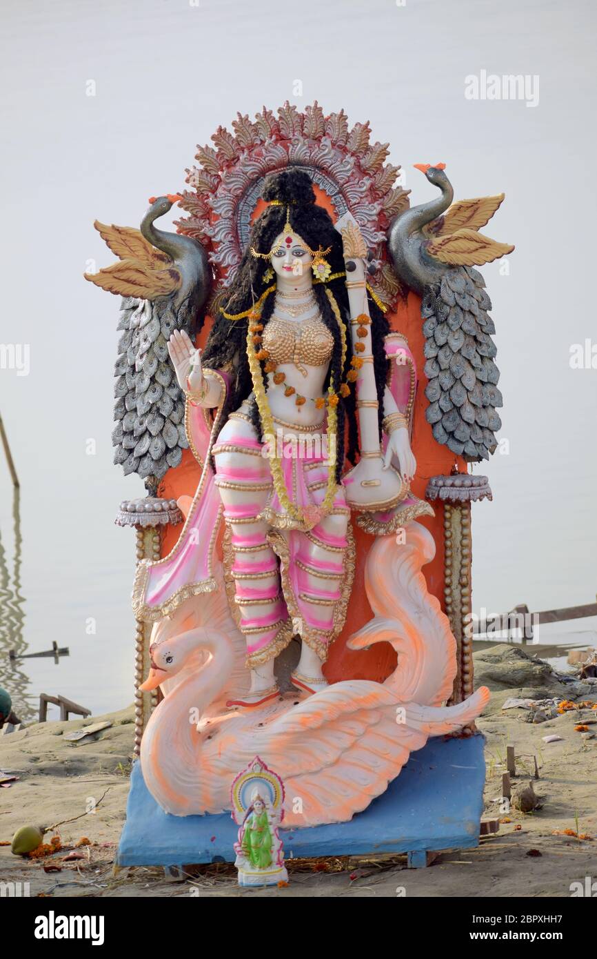Statue Of Indian Goddess Maa Saraswati, Guwahati, Assam, India Stock Photo