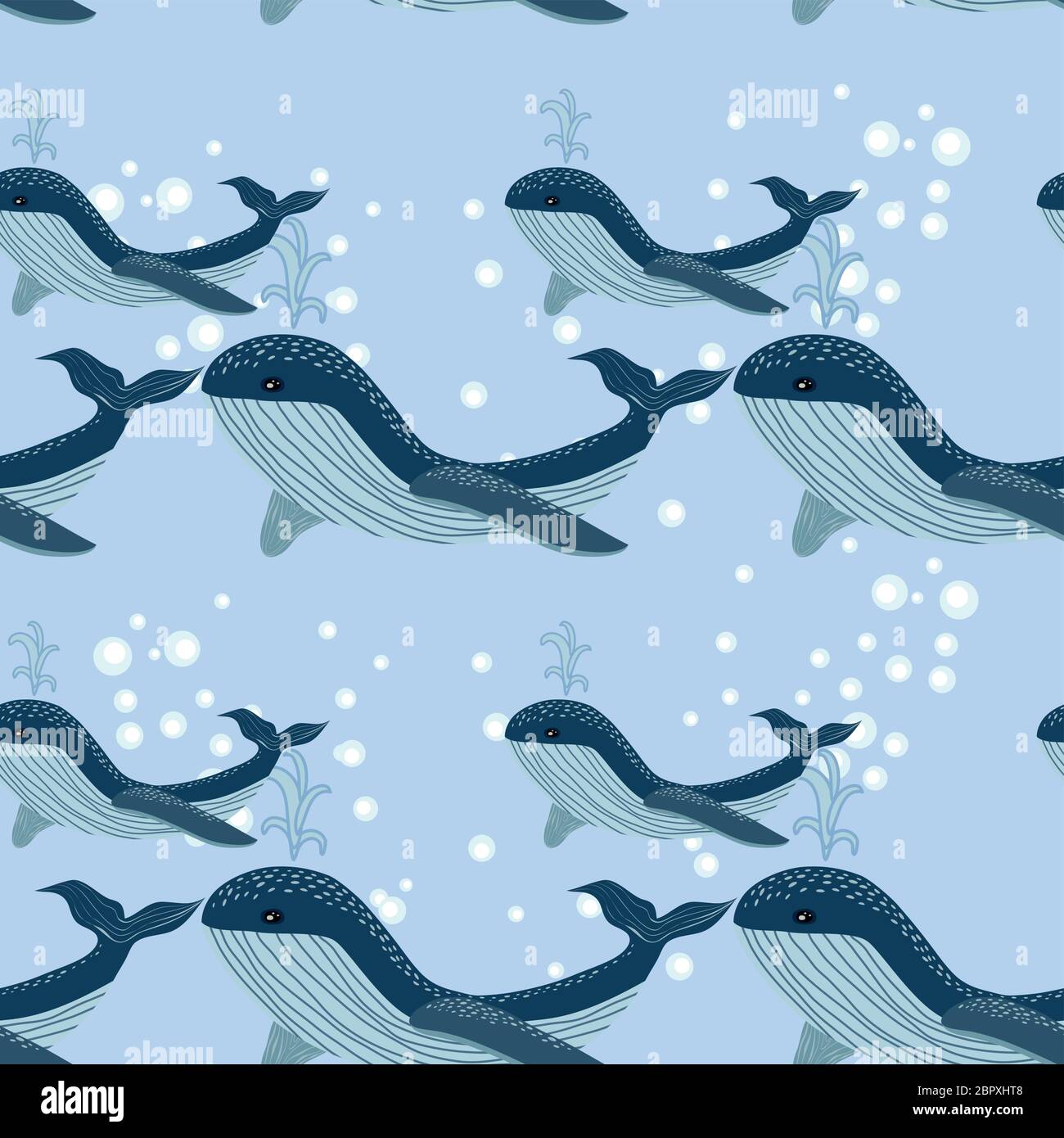 Seamless sea pattern with funny whales. Summer marina background Stock ...