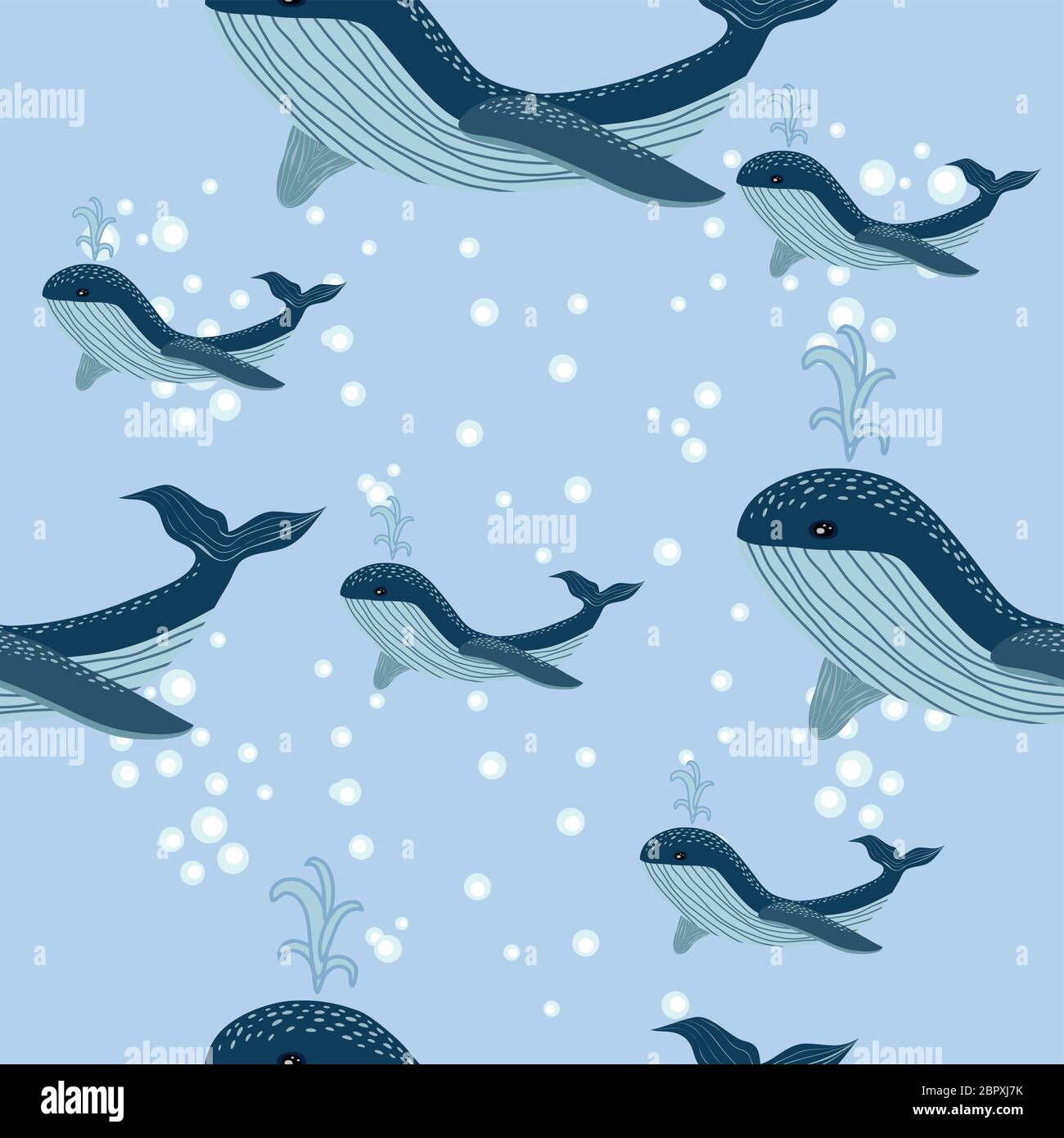 Seamless pattern with cute whales in cartoon style Stock Vector Image ...