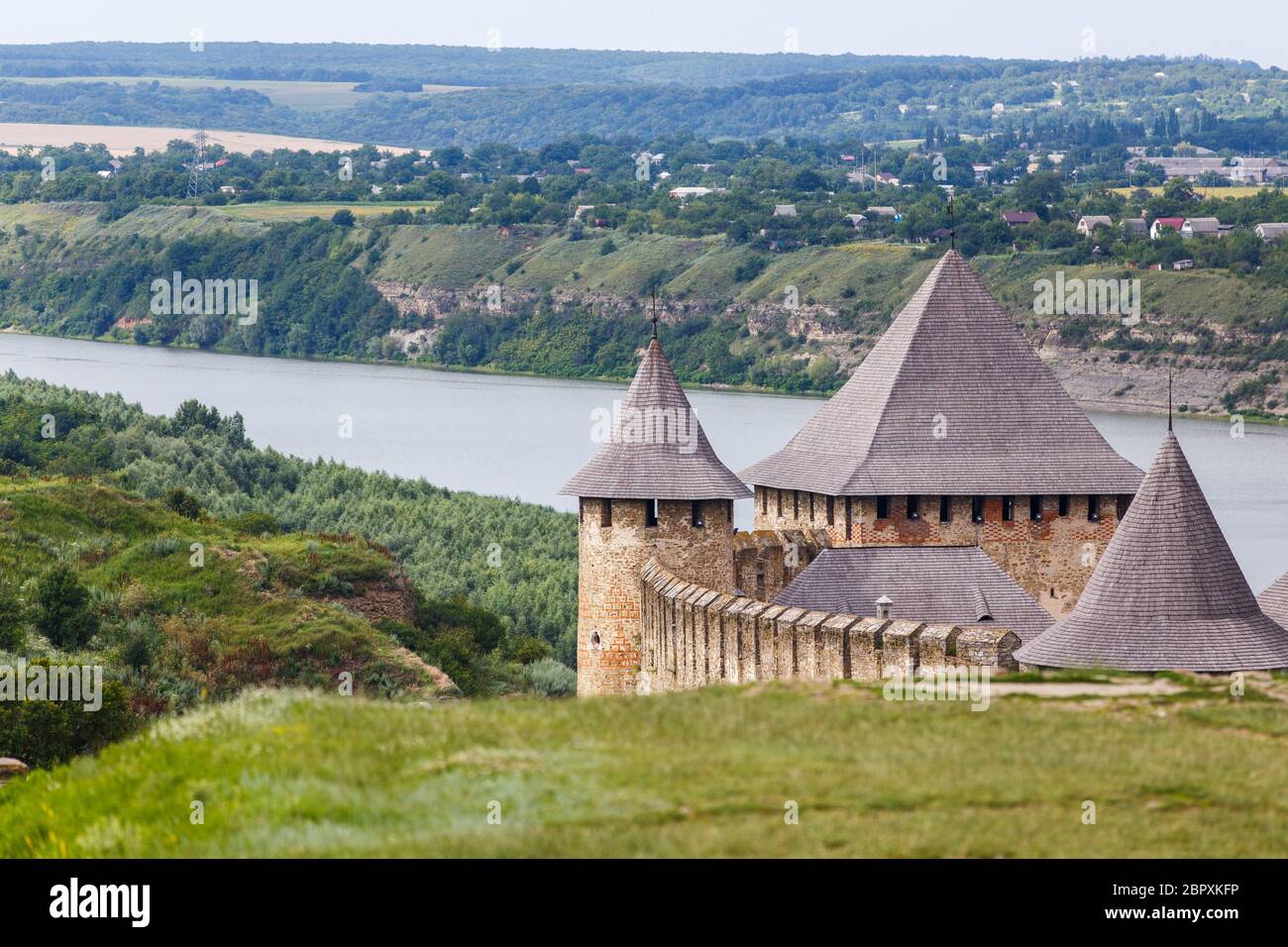 Khotyn castle - ancient Kyiv Rus fortress on Dniester river Stock Photo