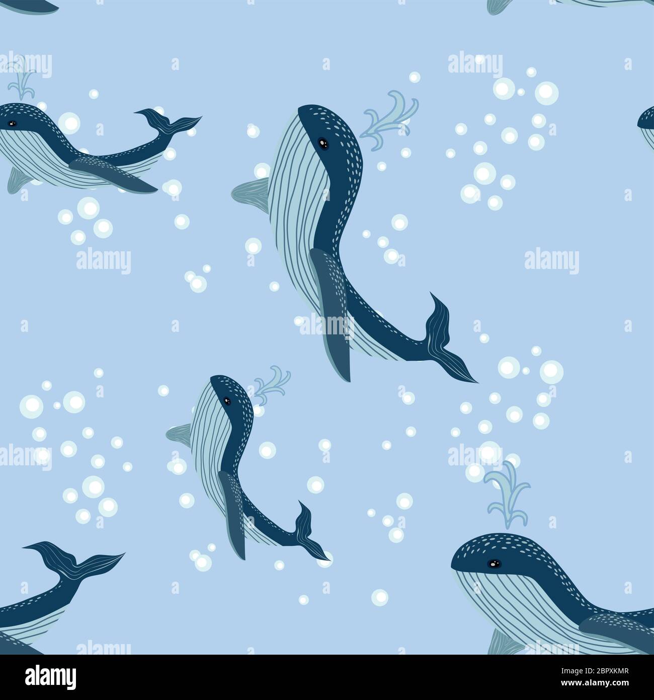 Seamless pattern with cute whales in cartoon style Stock Vector Image ...