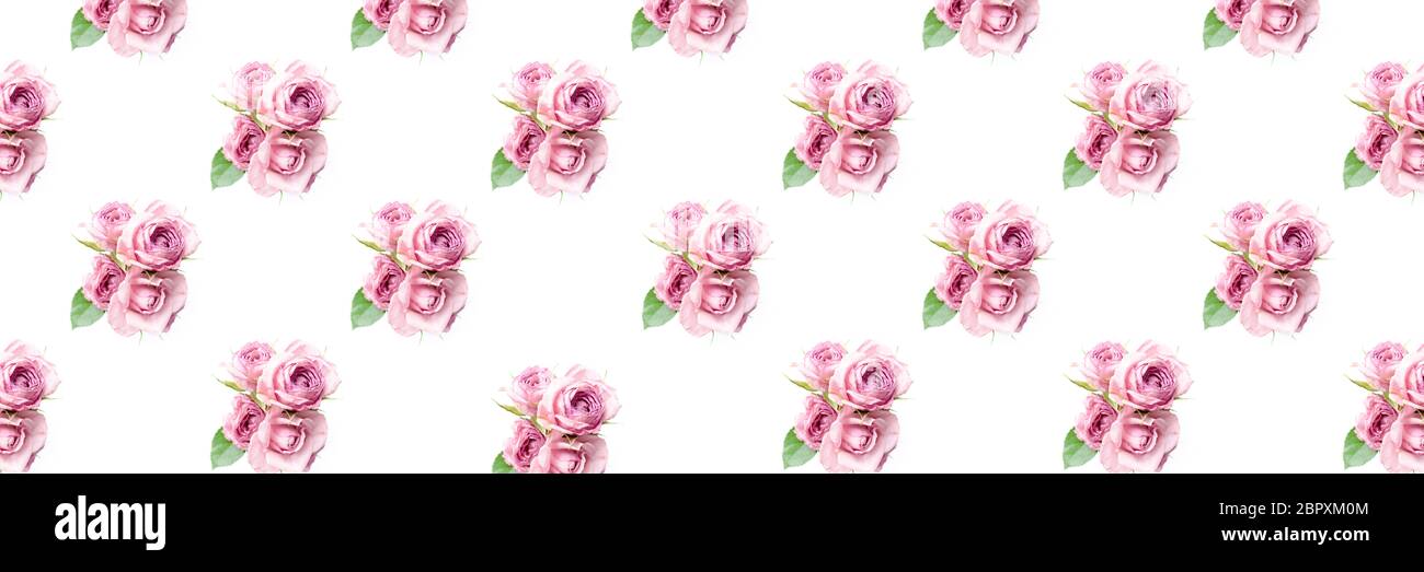 Pattern made of bouquet of pink rose flowers. Festive banner design ...