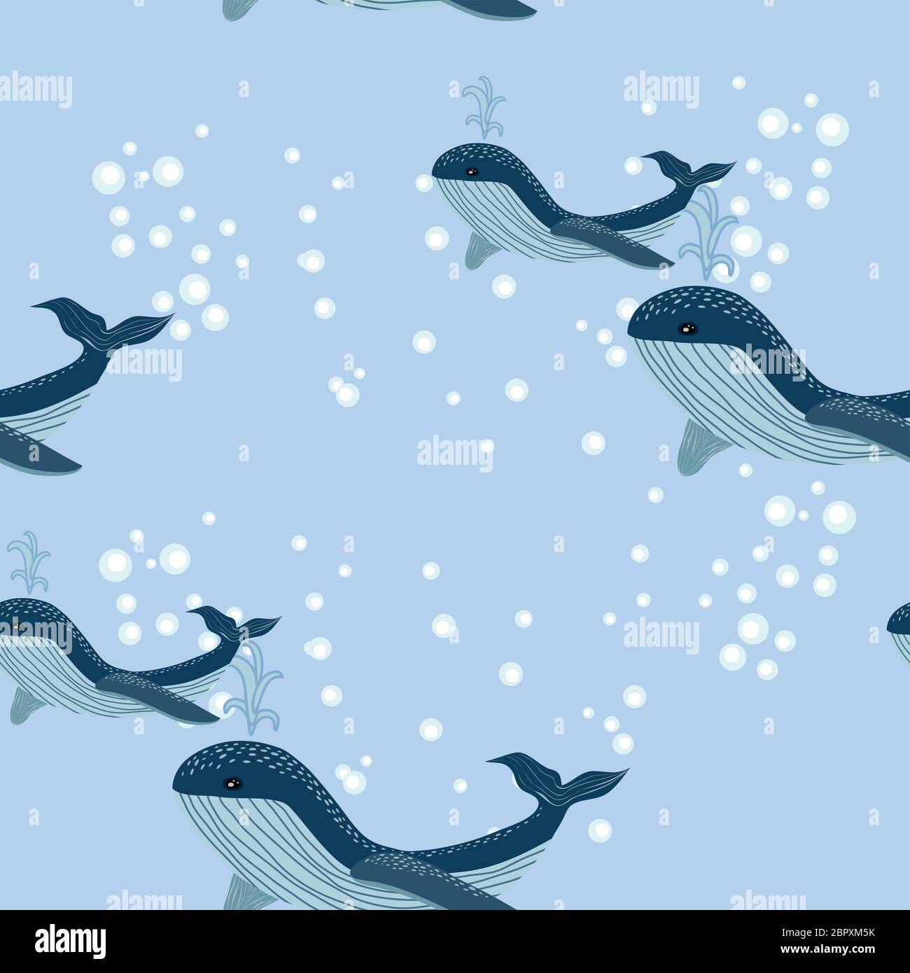 Seamless pattern with cute whales in cartoon style Stock Vector Image ...