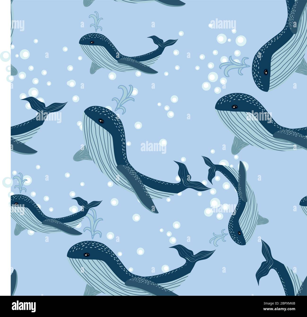 Seamless sea pattern with funny whales. Summer marina background Stock ...