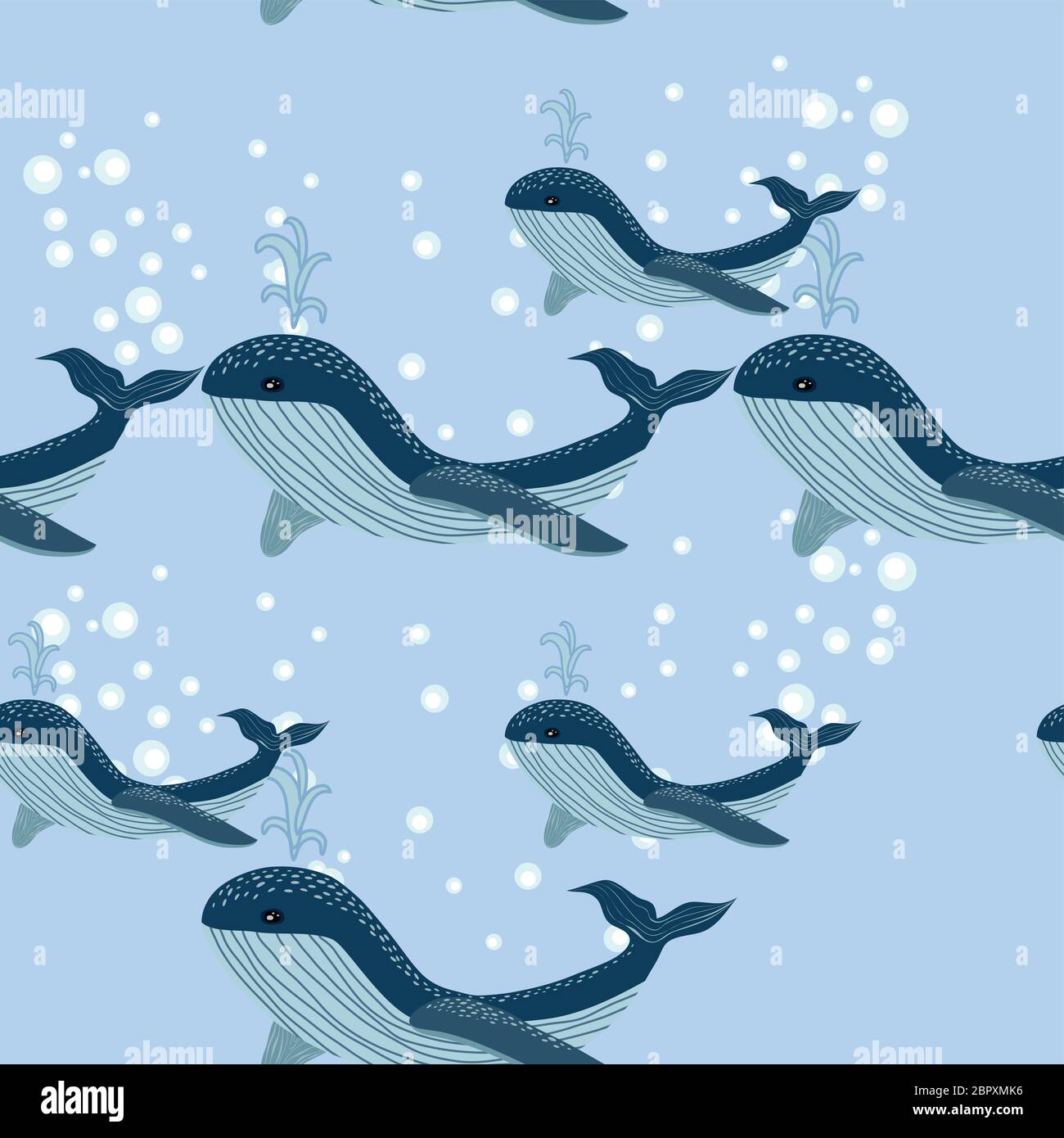 Seamless sea pattern with funny whales. Summer marina background Stock ...