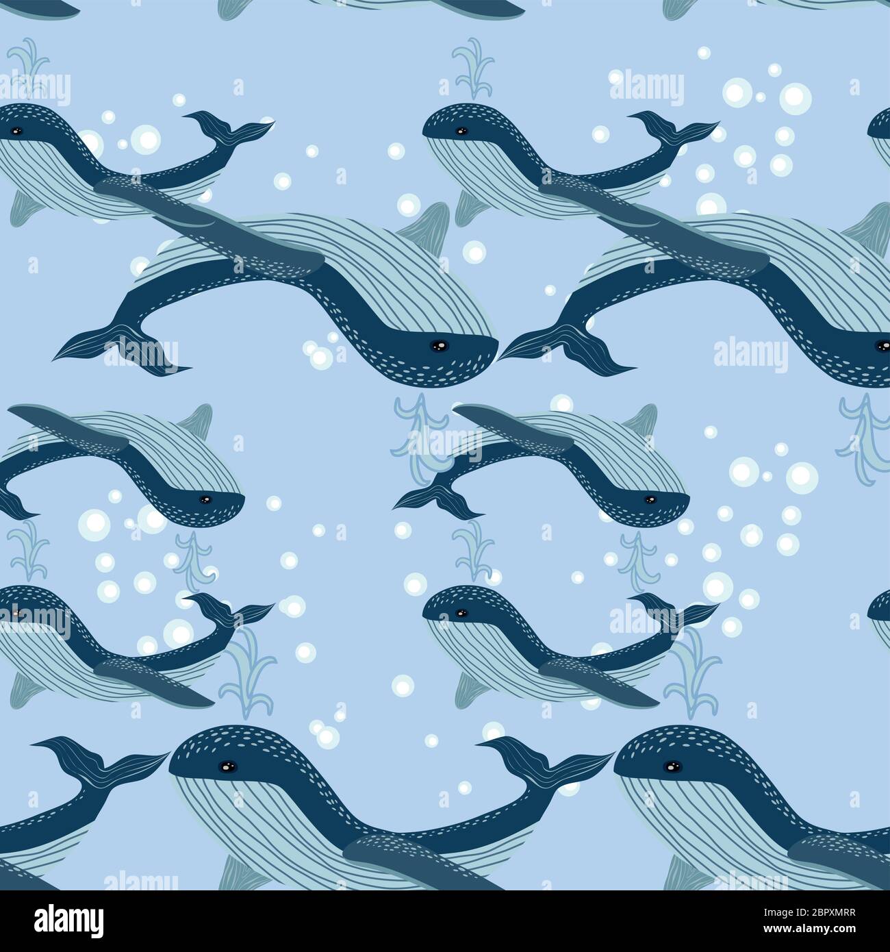 Seamless sea pattern with funny whales. Summer marina background Stock ...