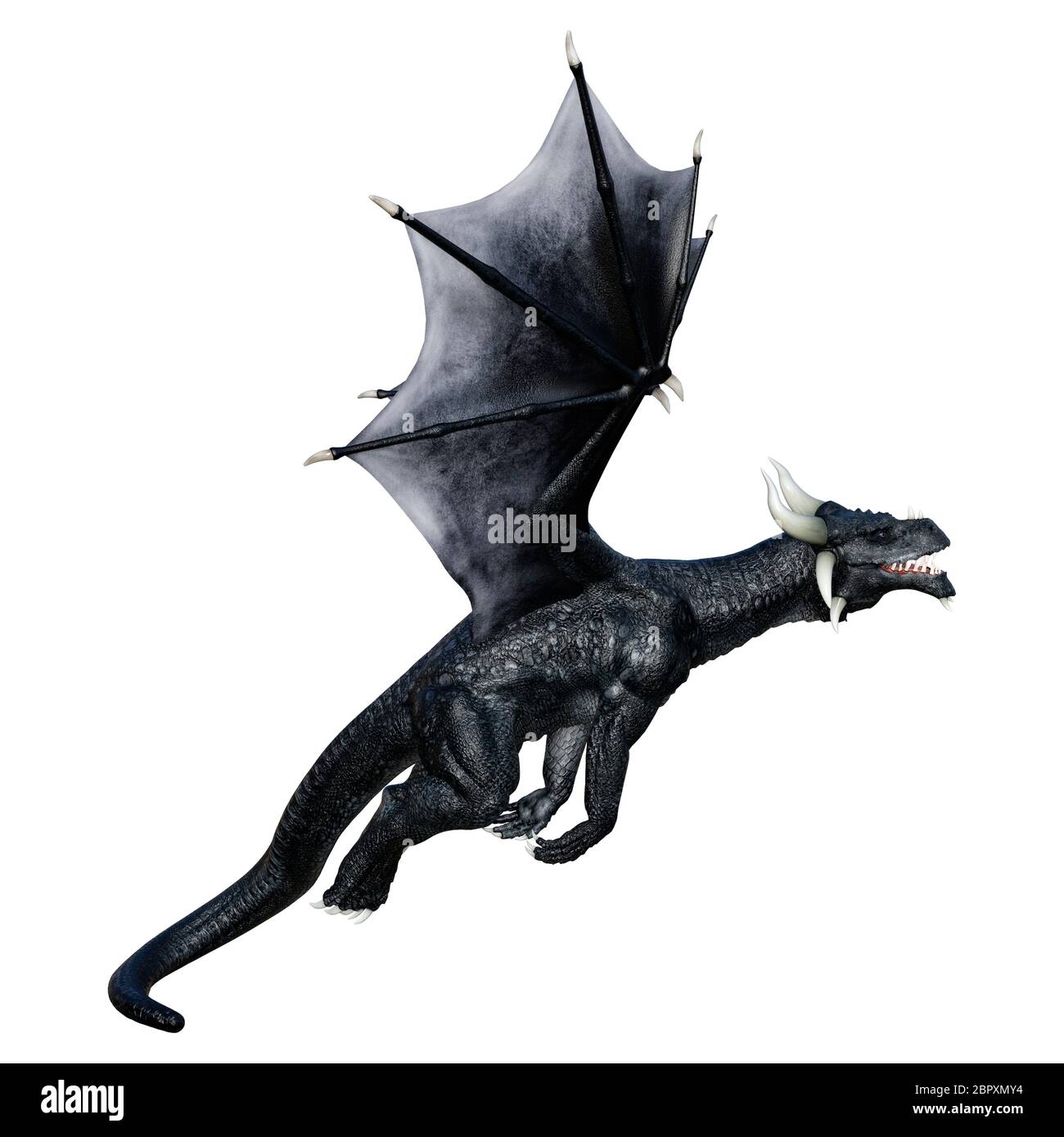 3D rendering of a black fantasy dragon isolated on white background ...