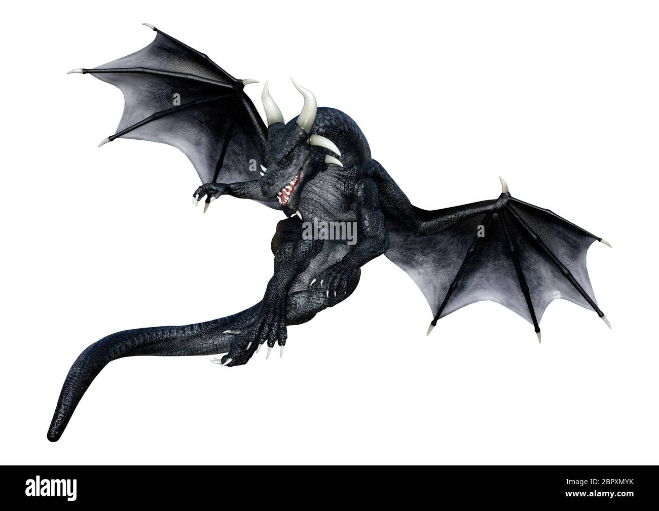 3D rendering of a black fantasy dragon isolated on white background ...