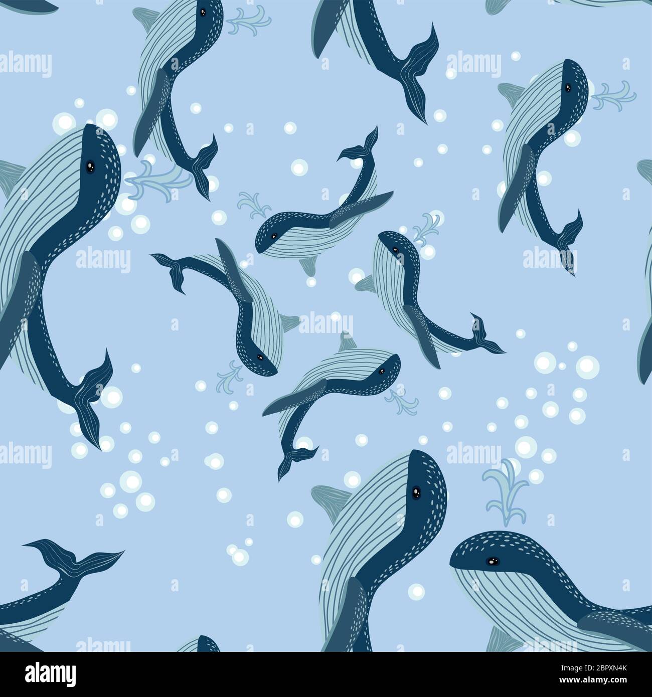Seamless sea pattern with funny whales. Summer marina background Stock ...
