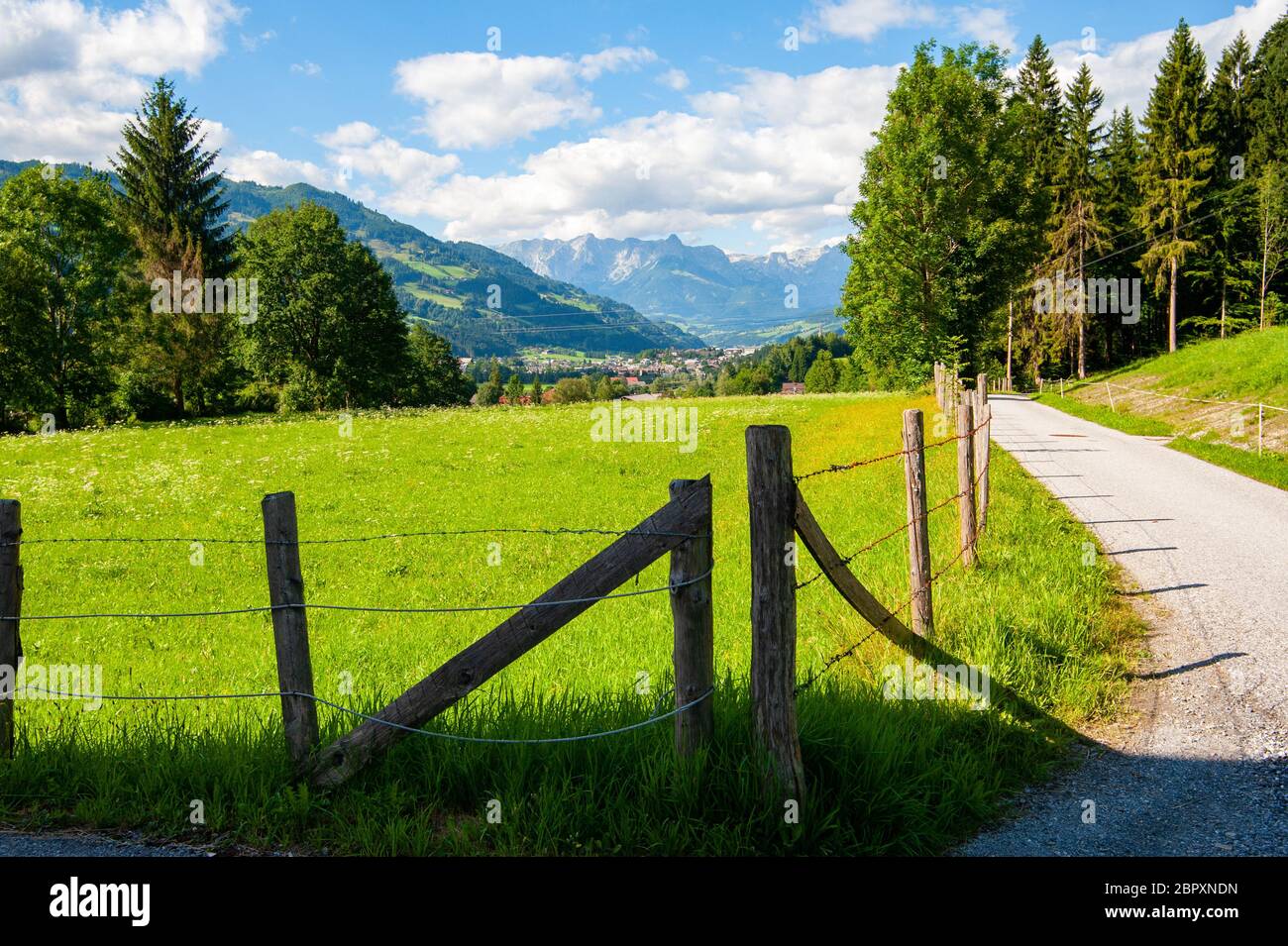 alps landscape, little way in front of mountains Stock Photo