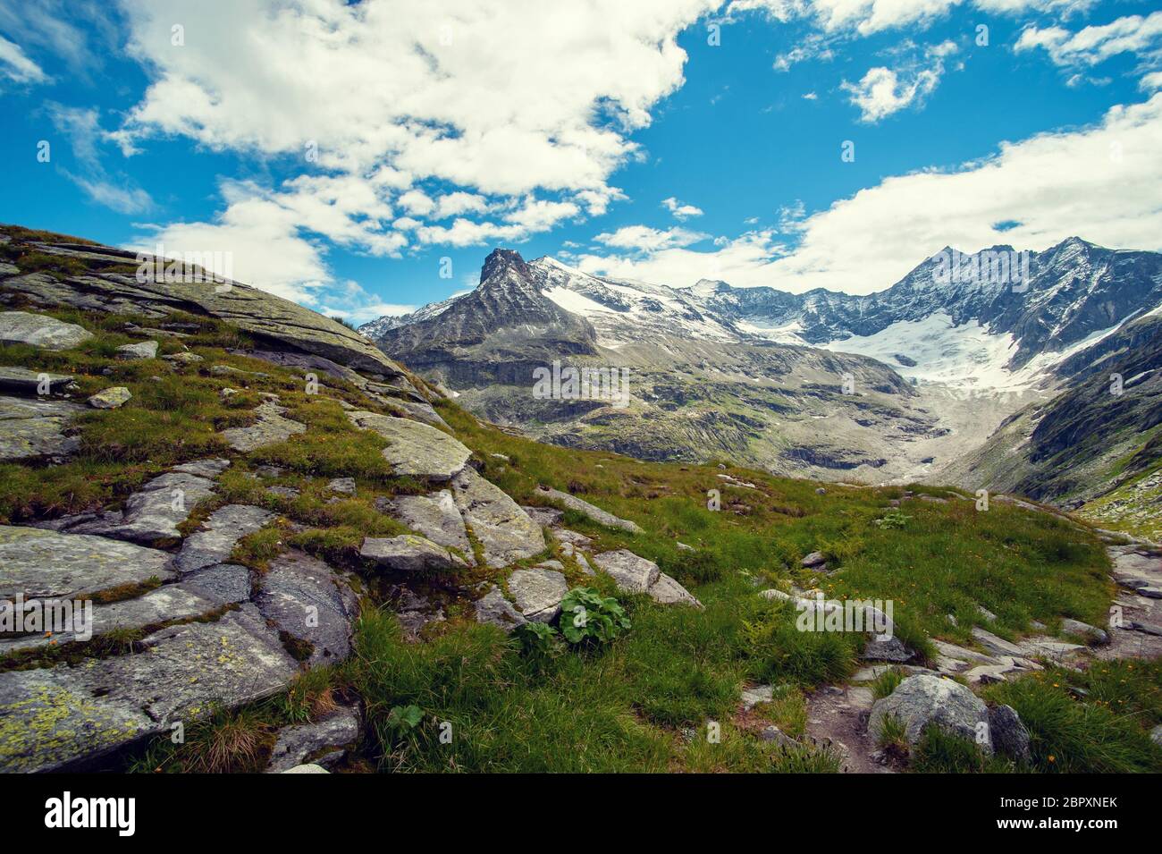 alps landscape,   mountains in front of  blue sky Stock Photo