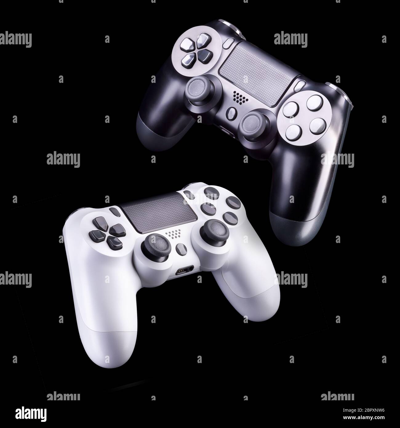 Set of video game joysticks gamepad isolated on a black background ...