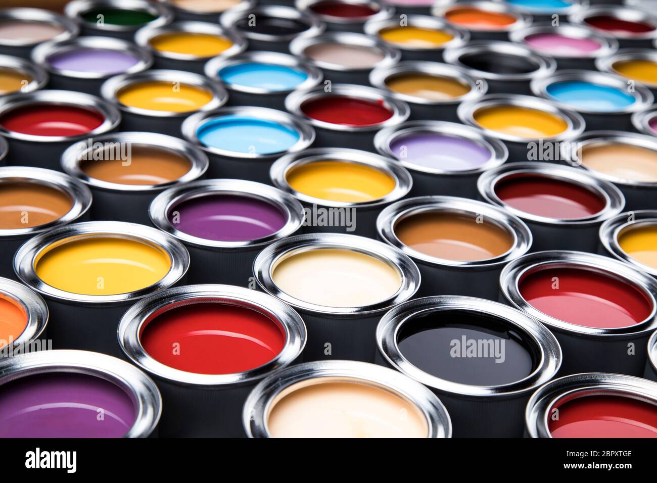 Creativity concept group of tin metal cans with color paint Stock Photo ...