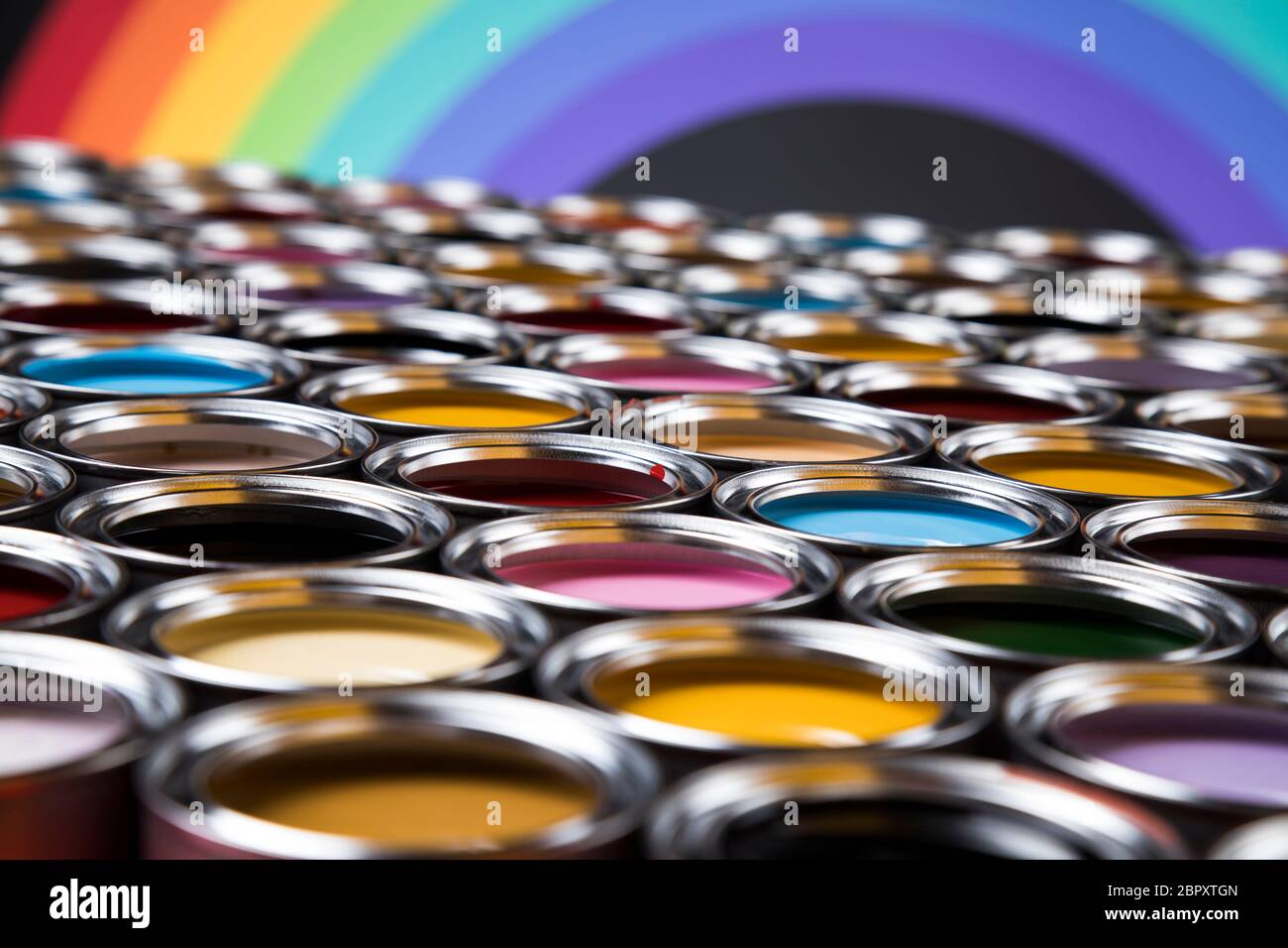 Creativity concept group of tin metal cans with color paint Stock Photo ...