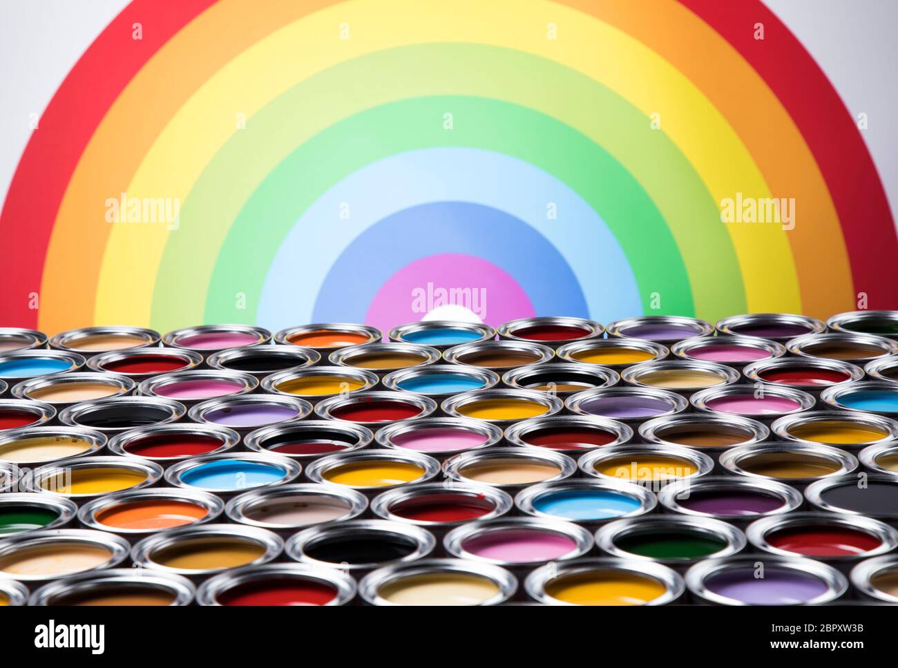 Creativity concept group of tin metal cans with color paint Stock Photo ...