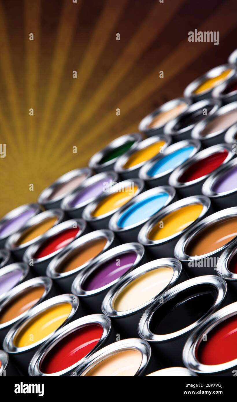 Creativity concept group of tin metal cans with color paint Stock Photo ...