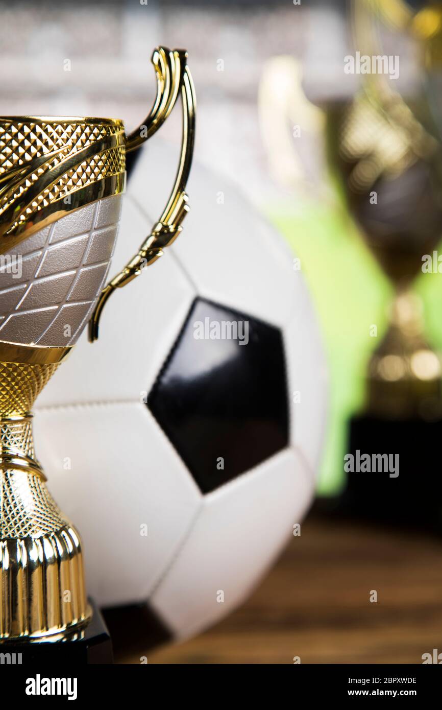 Winner trophy, Sport equipment and balls Stock Photo Alamy