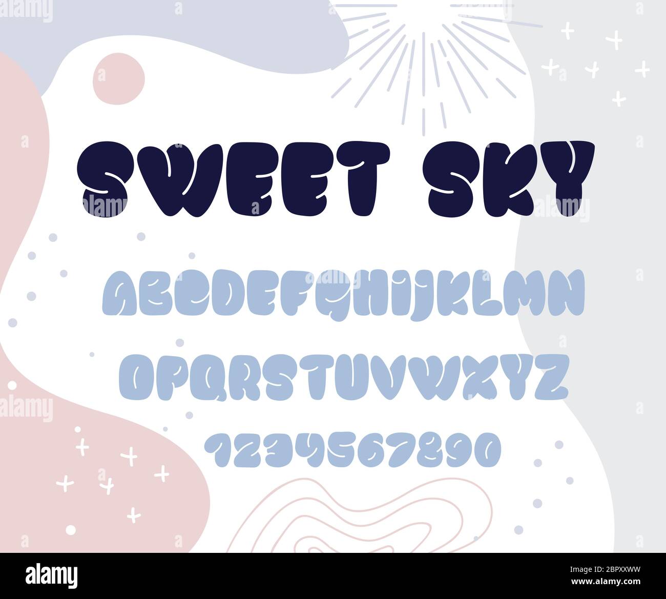 Sweet sky english hand drawn isolated bold alphabet. Handwriting display font with uppercase letters and numbers Stock Vector