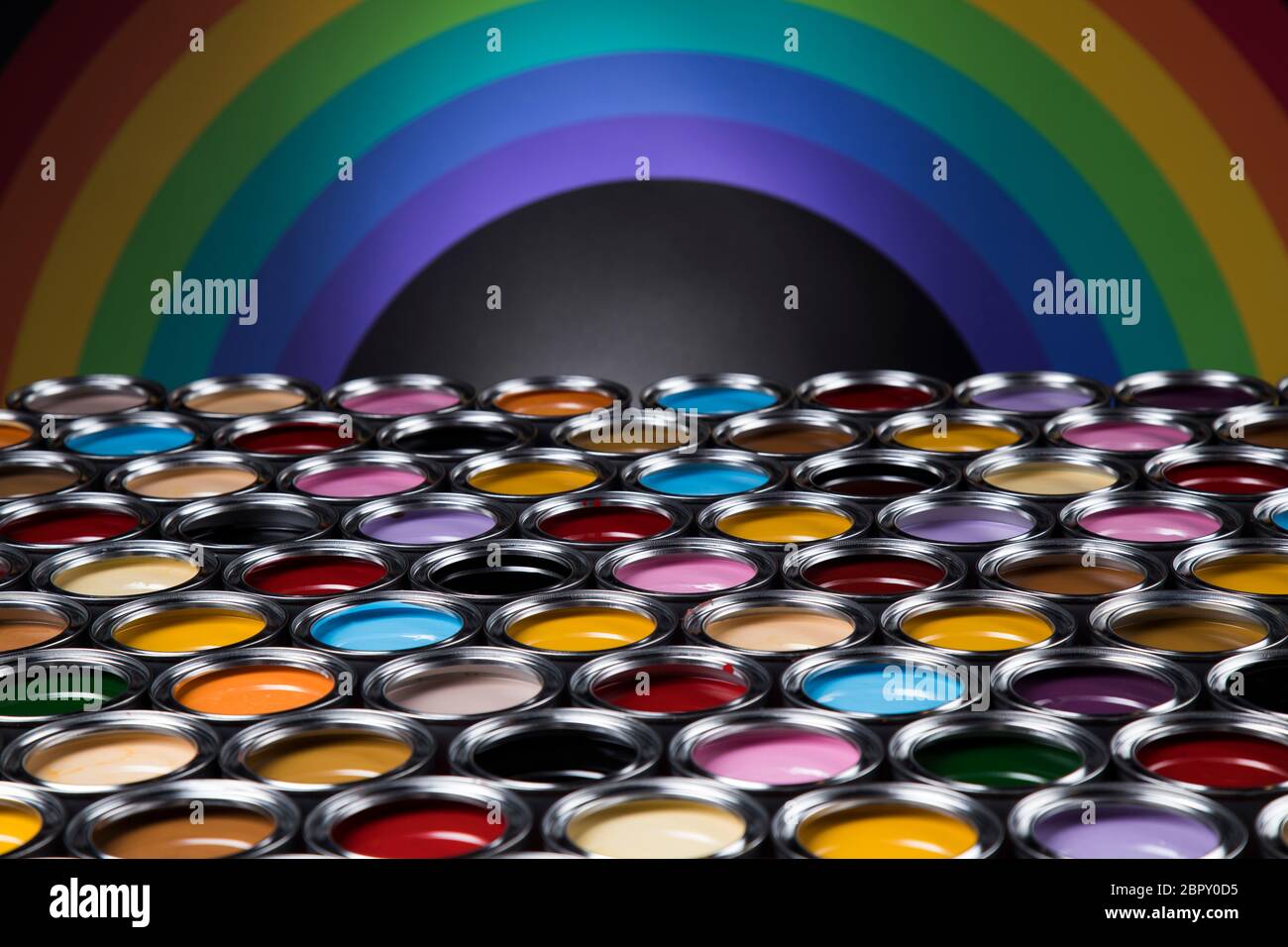 Creativity concept group of tin metal cans with color paint Stock Photo ...