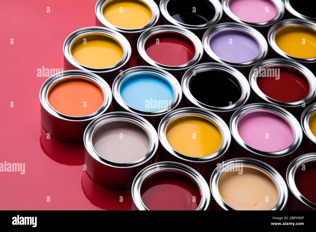 Collection of colored paints cans Stock Photo Alamy