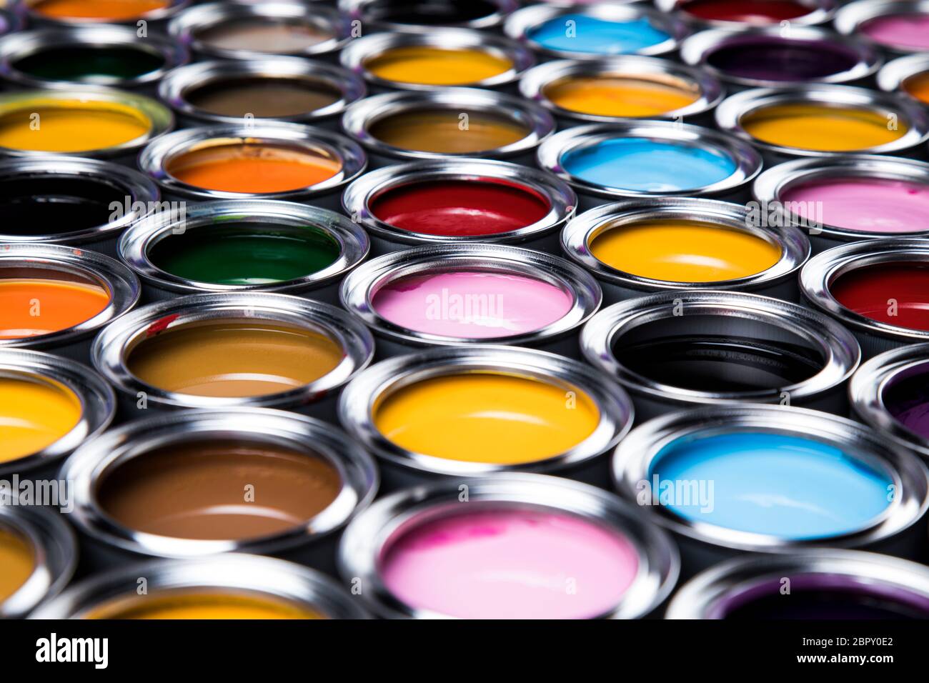 Creativity concept group of tin metal cans with color paint Stock Photo ...