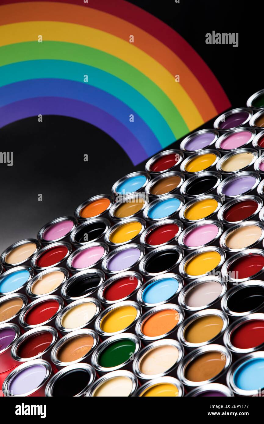 Color palette, can, Rainbow colors background Stock Photo - Alamy