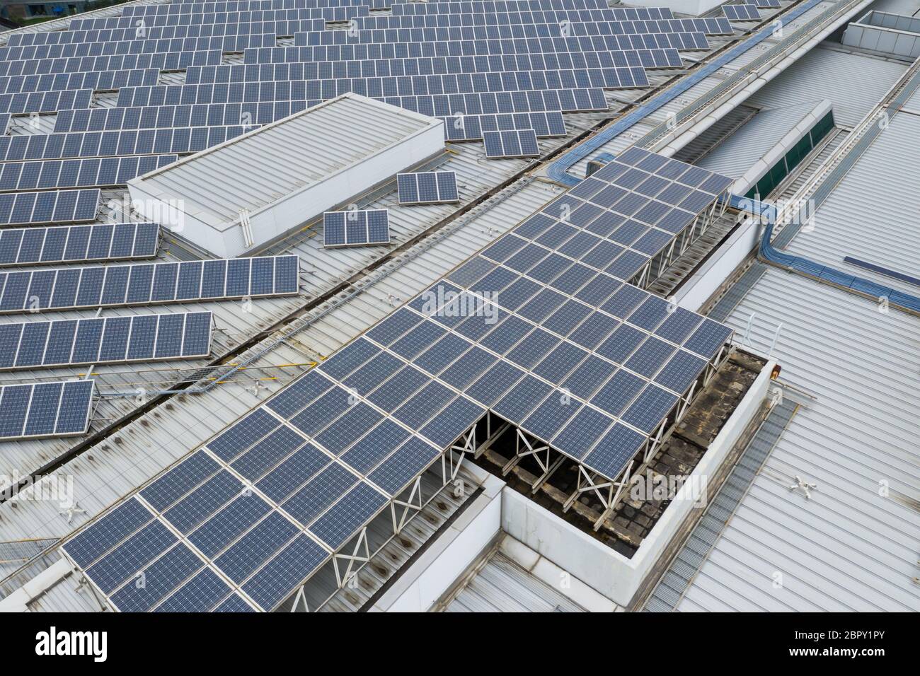 Aerial view of solar panel system Stock Photo - Alamy