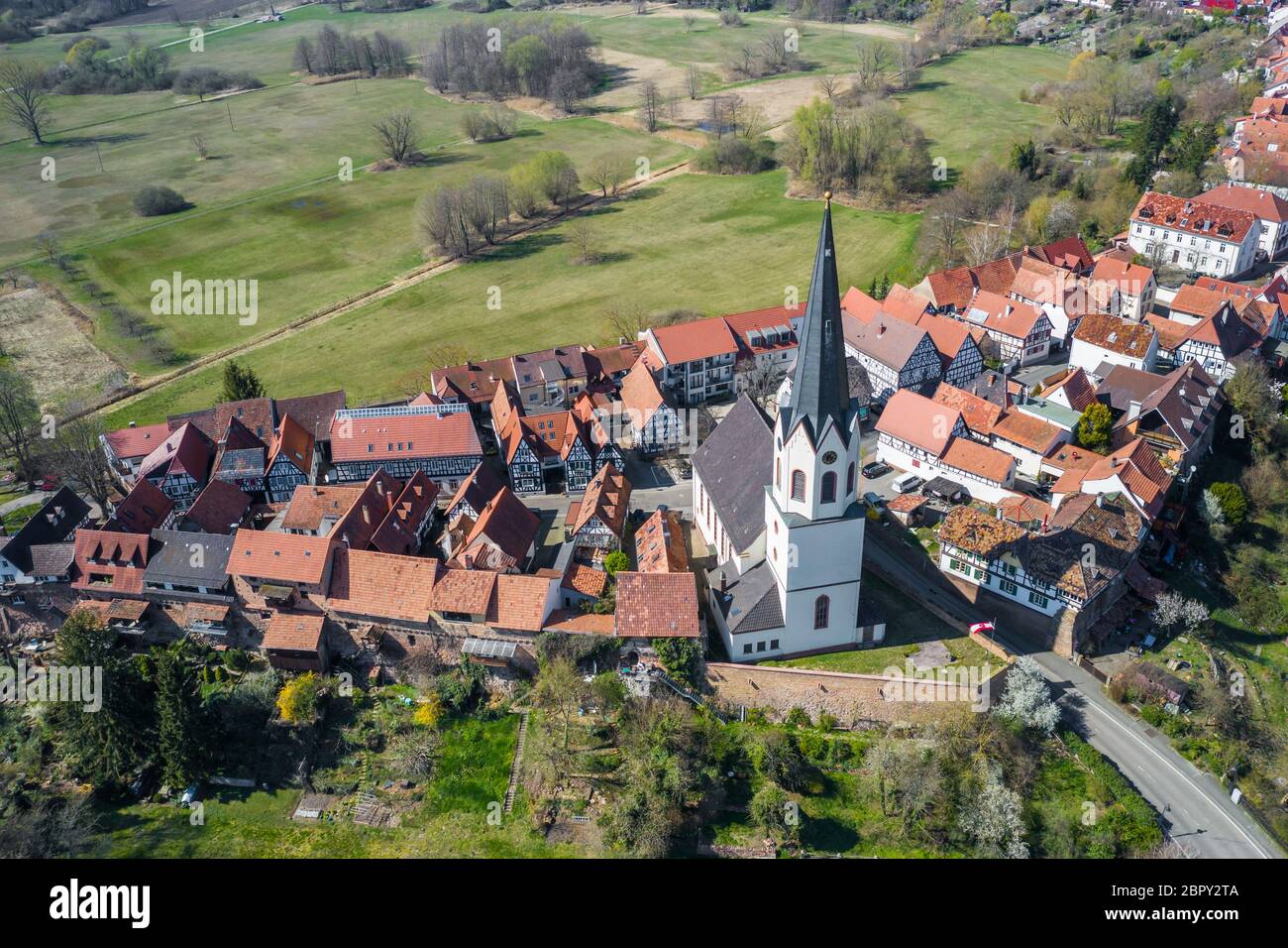 aerial view of the historic old town of the village Jockgrim Stock Photo