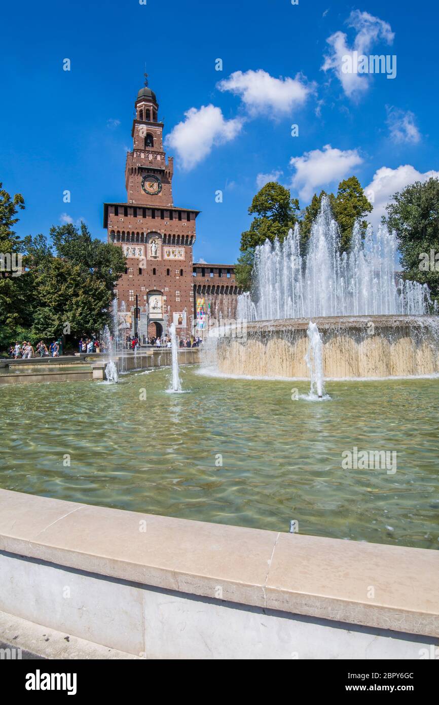 View of Castello Sforzesco (Sforza Castle) on a bright sunny day, Milan, Lombardy, Italy, Europe Stock Photo