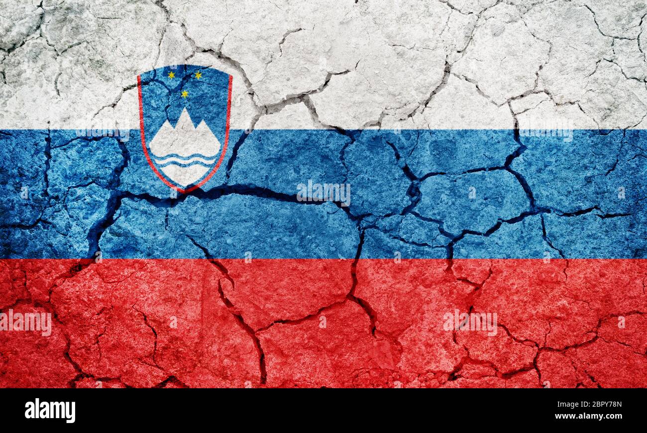 Republic of Slovenia flag on dry earth ground texture background Stock ...