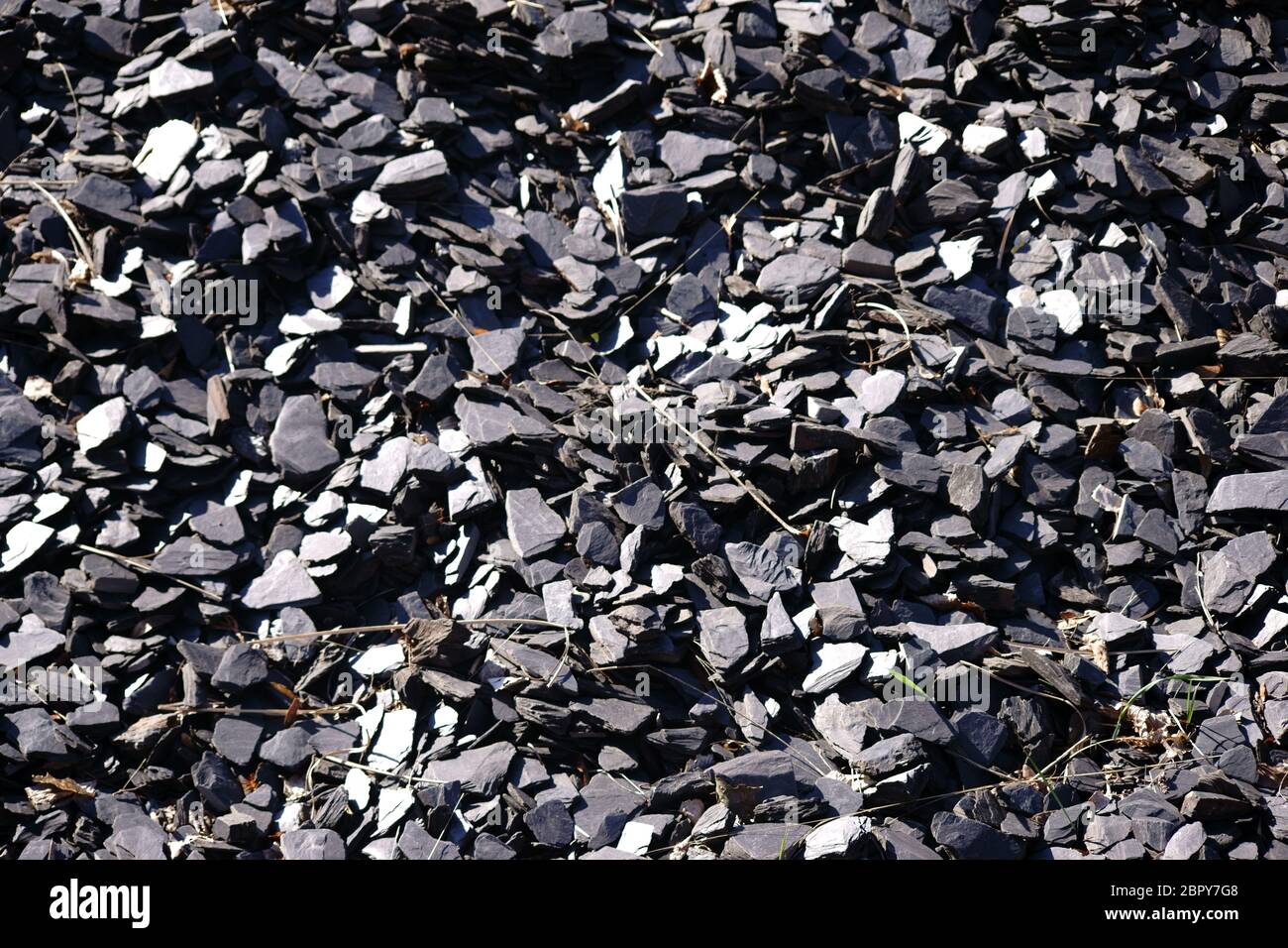 A gravel bed up-coated slate for garden decoration. Stock Photo