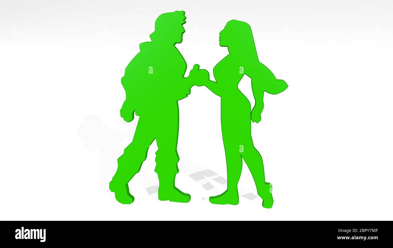 romantic boy and girl made by 3D illustration of a shiny metallic ...
