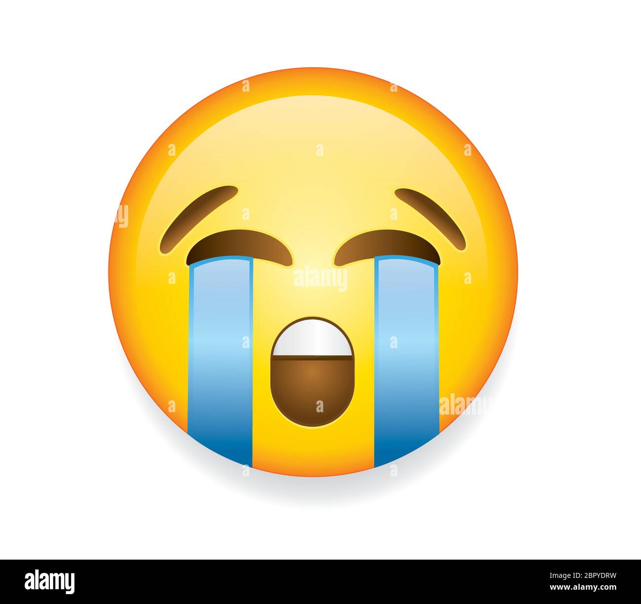 High quality emoticon vector illustration on white background. Emoji crying loudly with tears and closed eyes. A yellow face crying emoji. Stock Vector