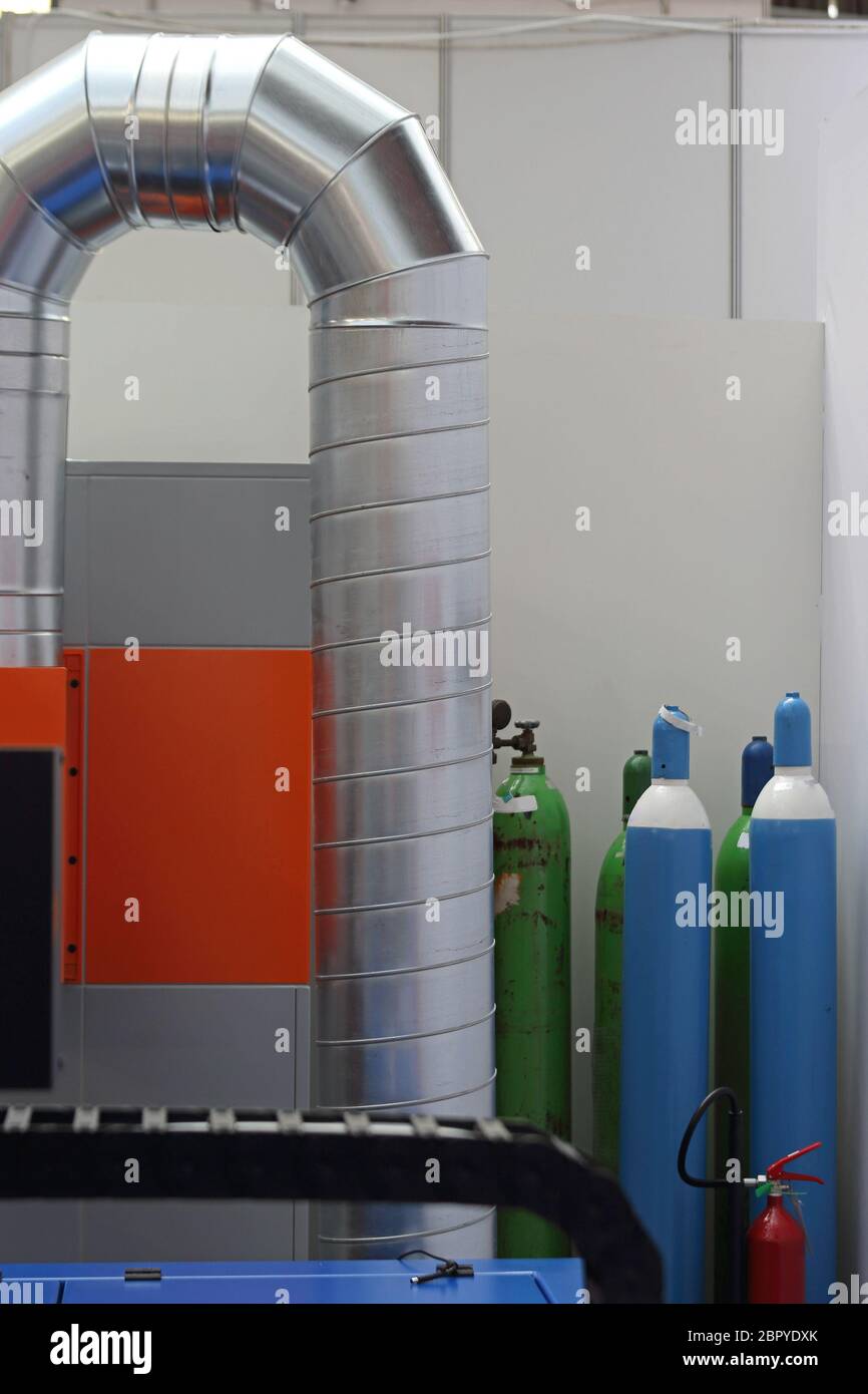 Air Ventilation Pipe and gas bottles For Machines in Factory Stock Photo Alamy
