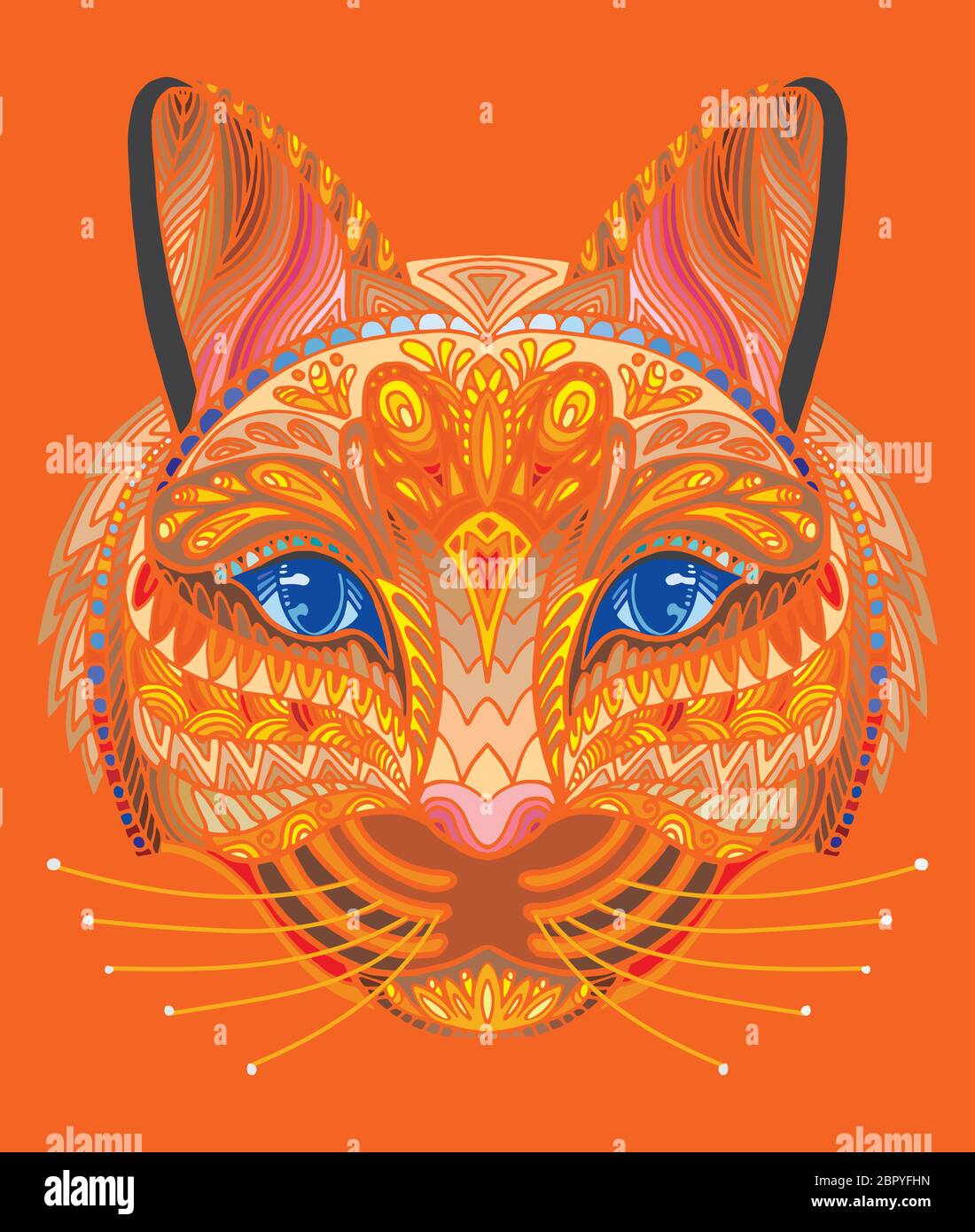 Vector decorative doodle ornamental head of cat. Abstract vector