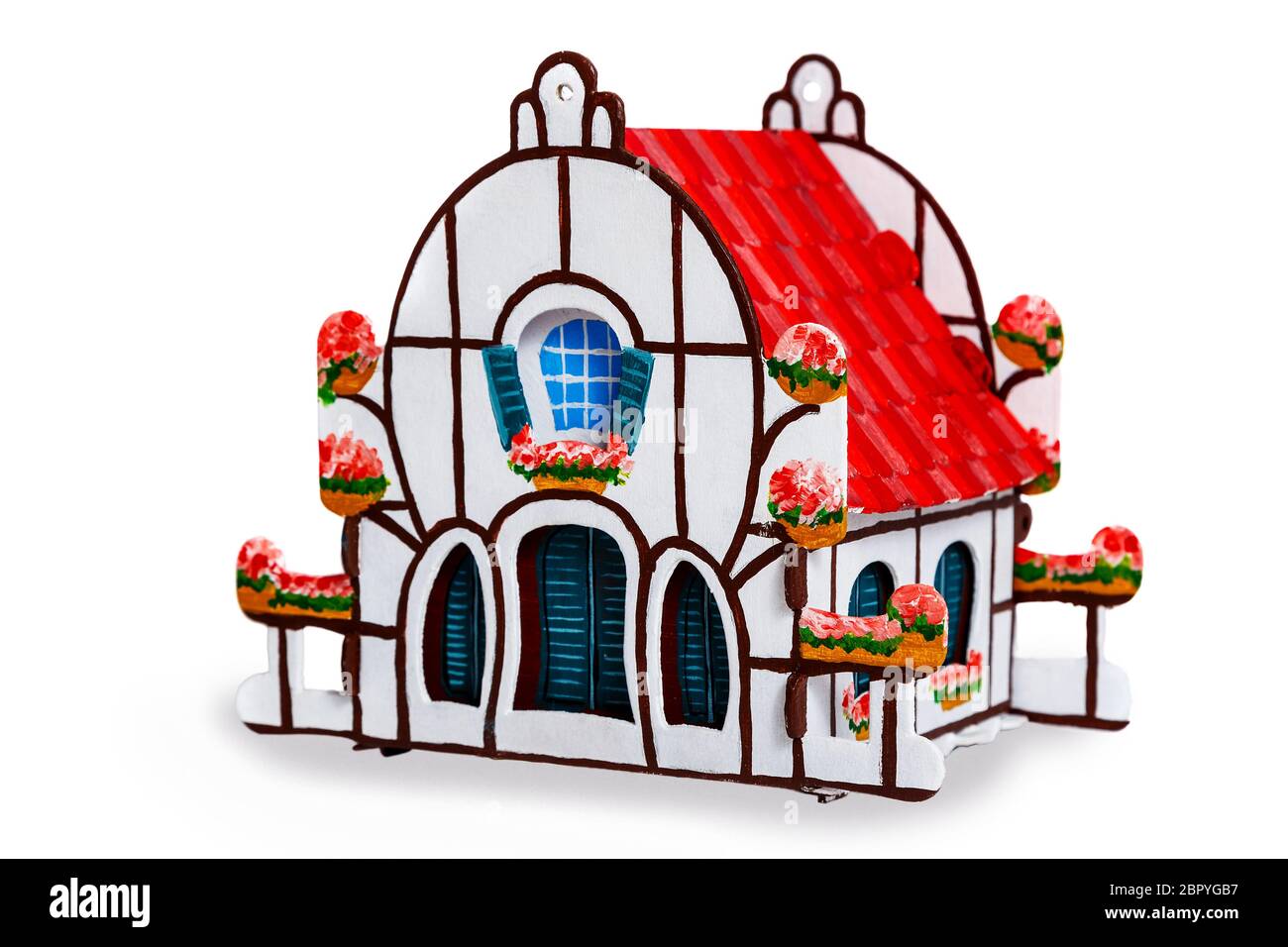 Cardboard toy house isolated on white background Stock Photo