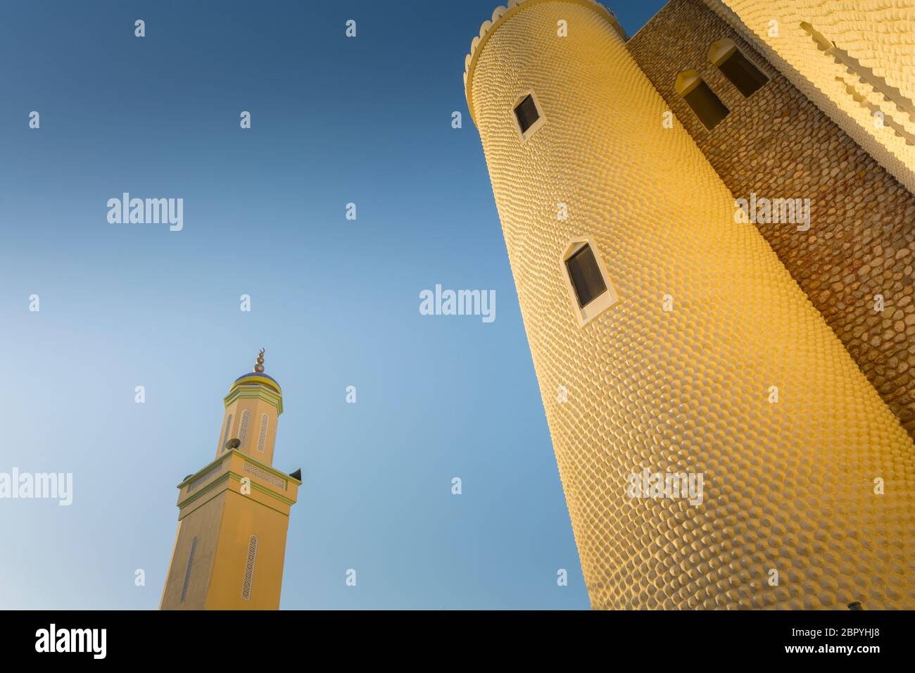 Evening view of mosque in the Muttrah Souk, Muscat, Oman, Middle East, Asia Stock Photo