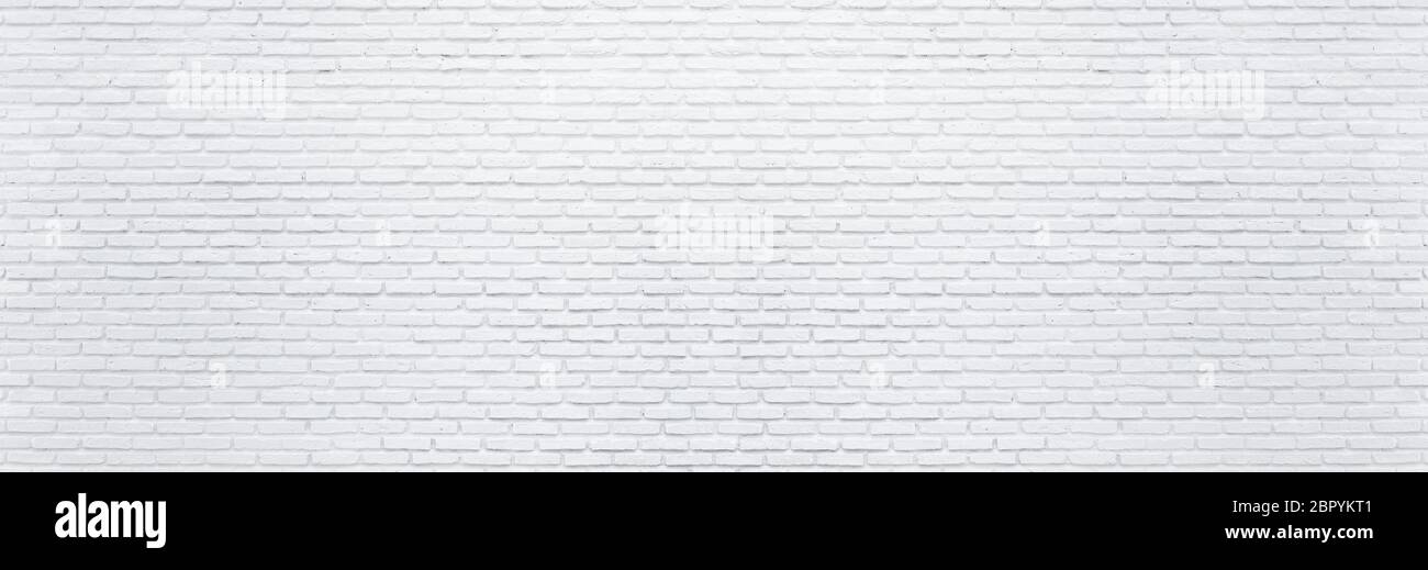 Abstract white brick wall texture background. Horizontal panoramic view ...