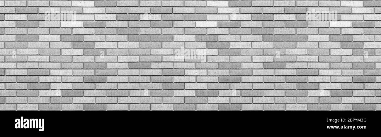 Abstract gray brick wall texture background. Horizontal panoramic view ...