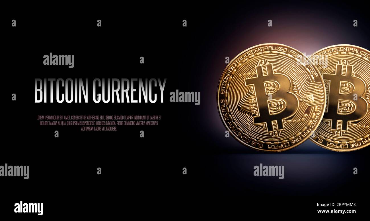 Bitcoin Banner Header. Two gold coin - Cryptocurrency with space for your  own text. Concept Stock Photo - Alamy