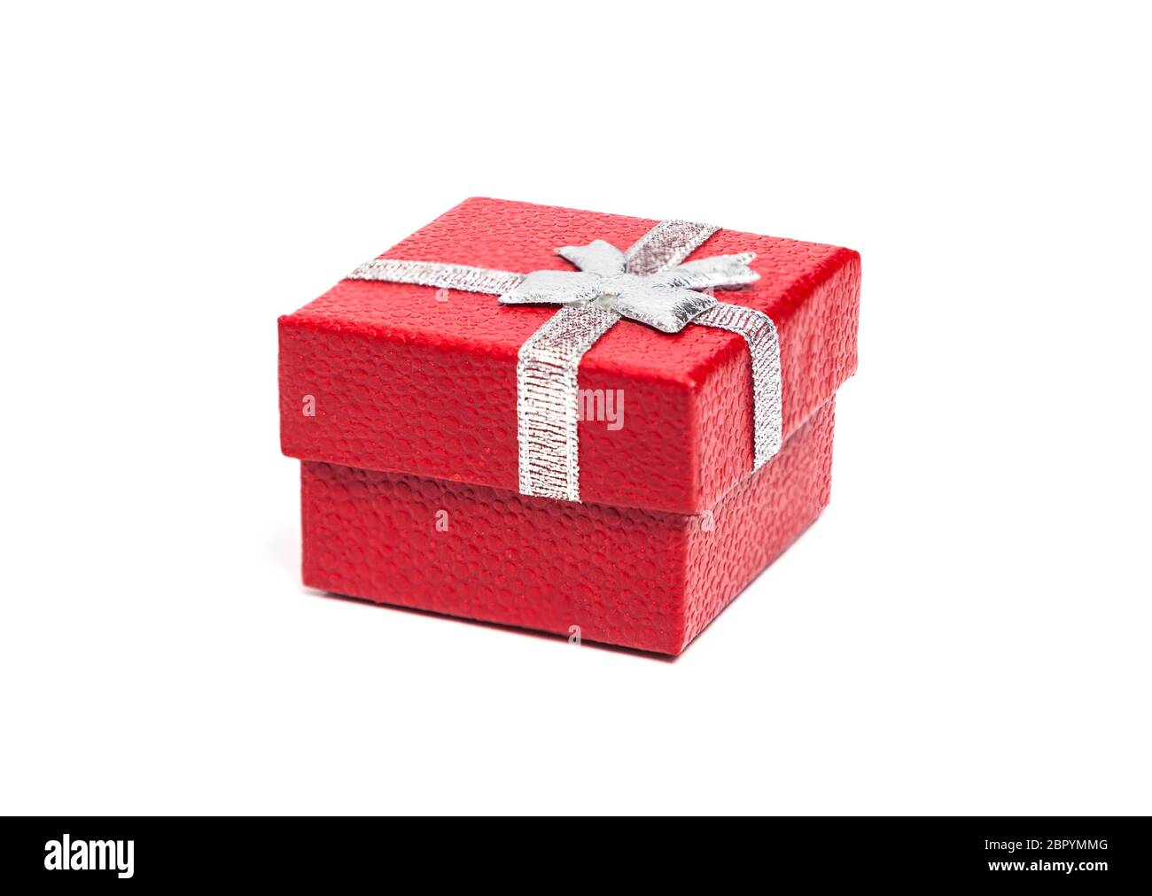 Red gift box with silver ribbon isolated on white background Stock ...