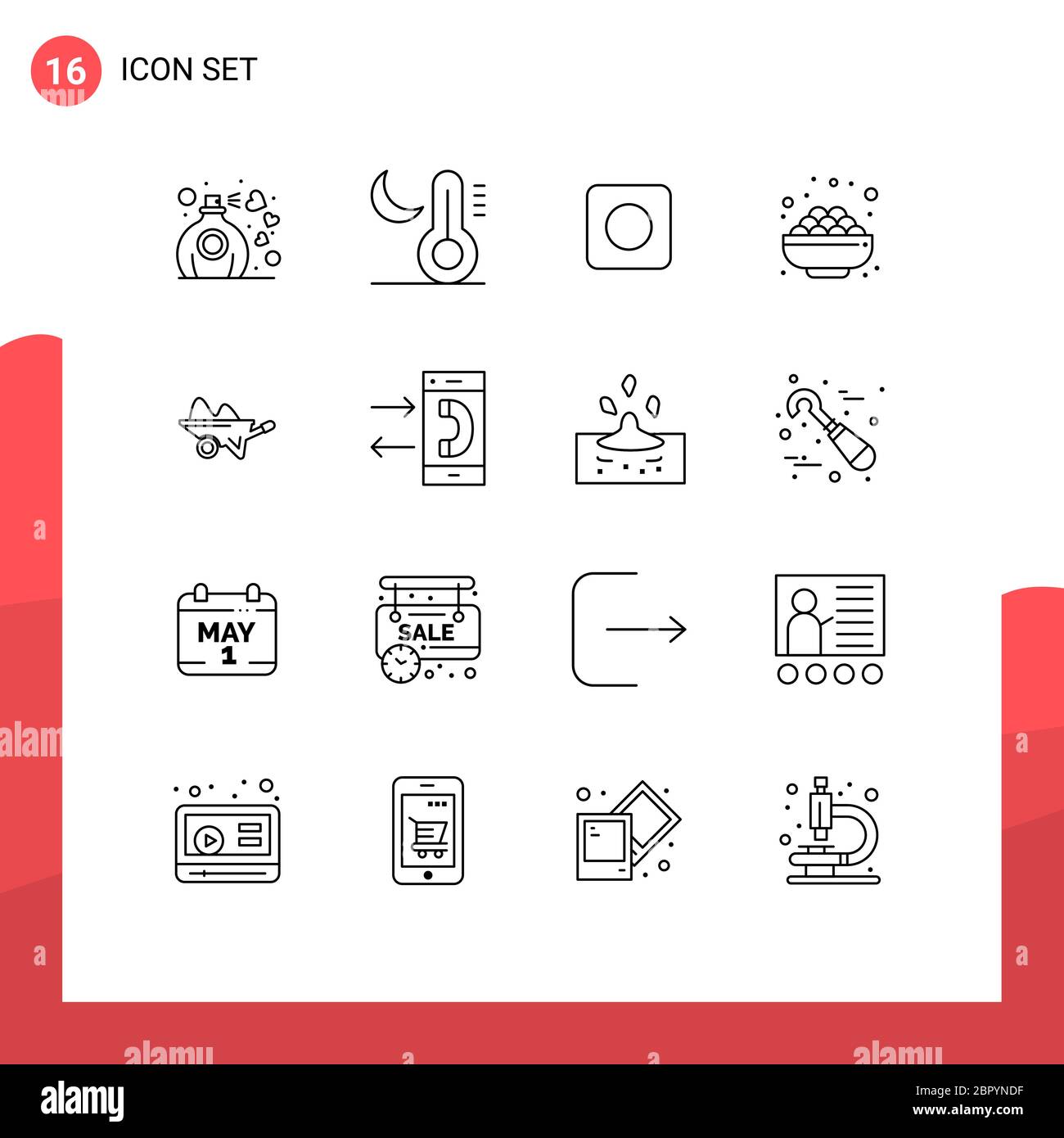 Set of 16 Modern UI Icons Symbols Signs for farm, wheelbarrow, app, sweet, grocery Editable Vector Design Elements Stock Vector