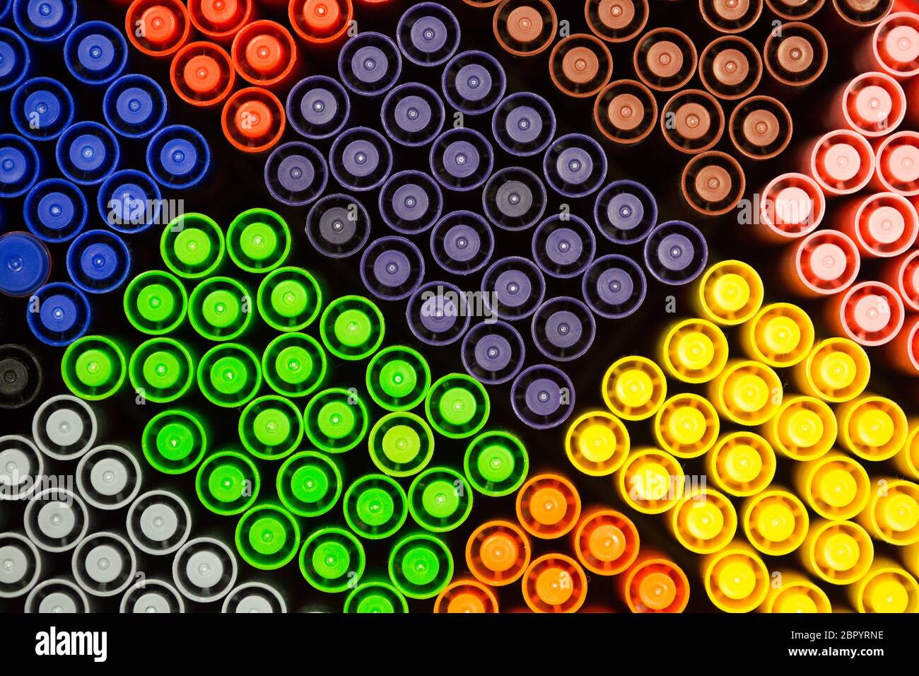 Multi coloured pencil ends in colour blocks Stock Photo