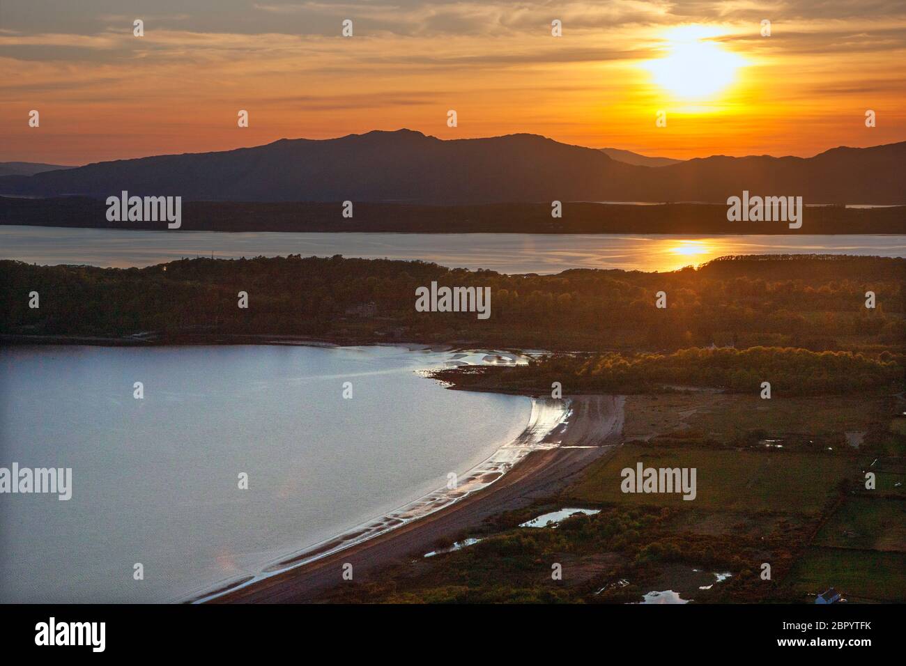Sunset over Tralee Bay from Ben Lora, Argyll Stock Photo
