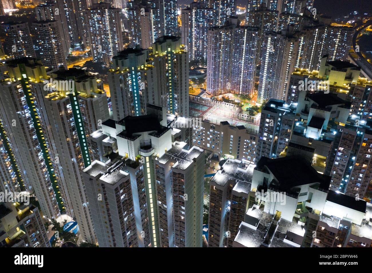 Aerial view of Hong Kong city at night Stock Photo - Alamy