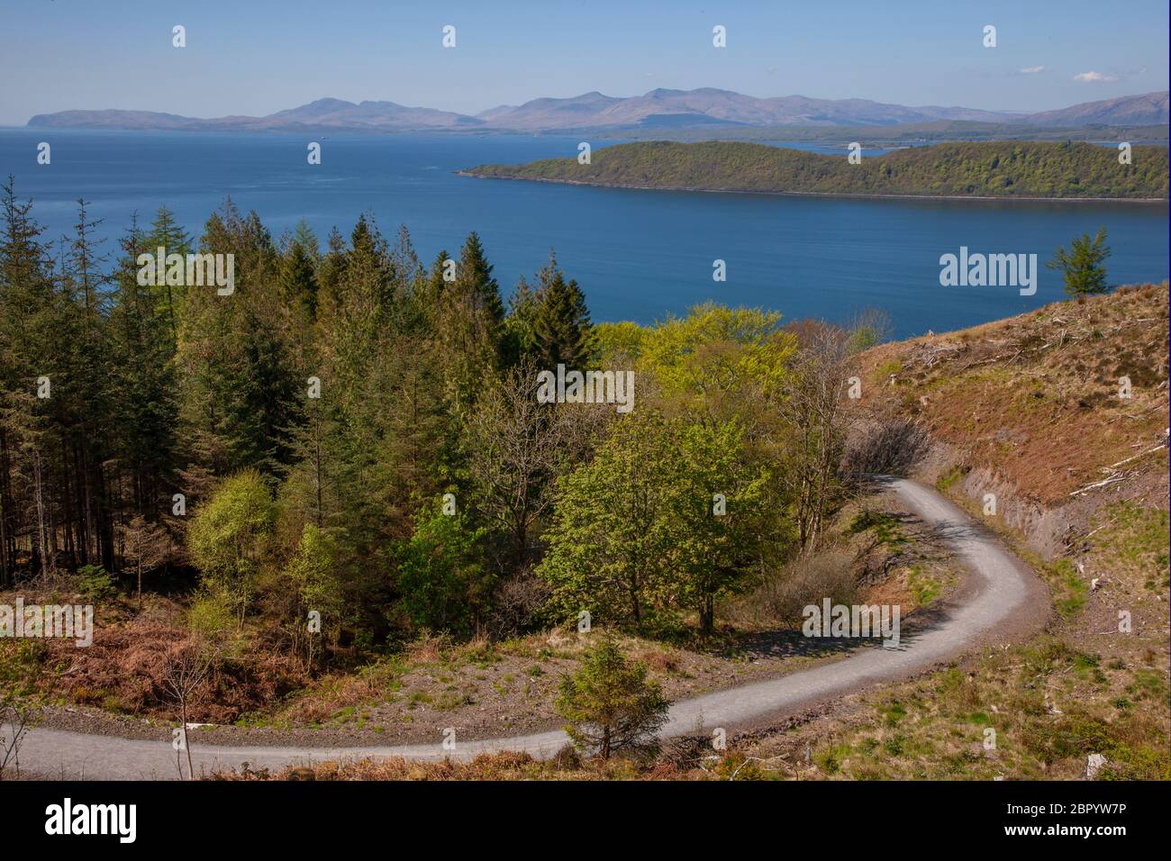 Isle of Mull from the Forest Trails on Ben Lora, Argyll Stock Photo
