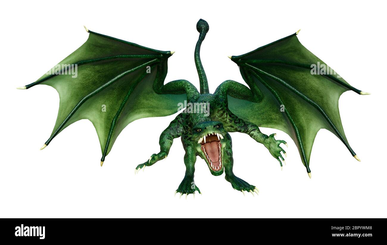 3D rendering of a green fantasy dragon isolated on white background ...