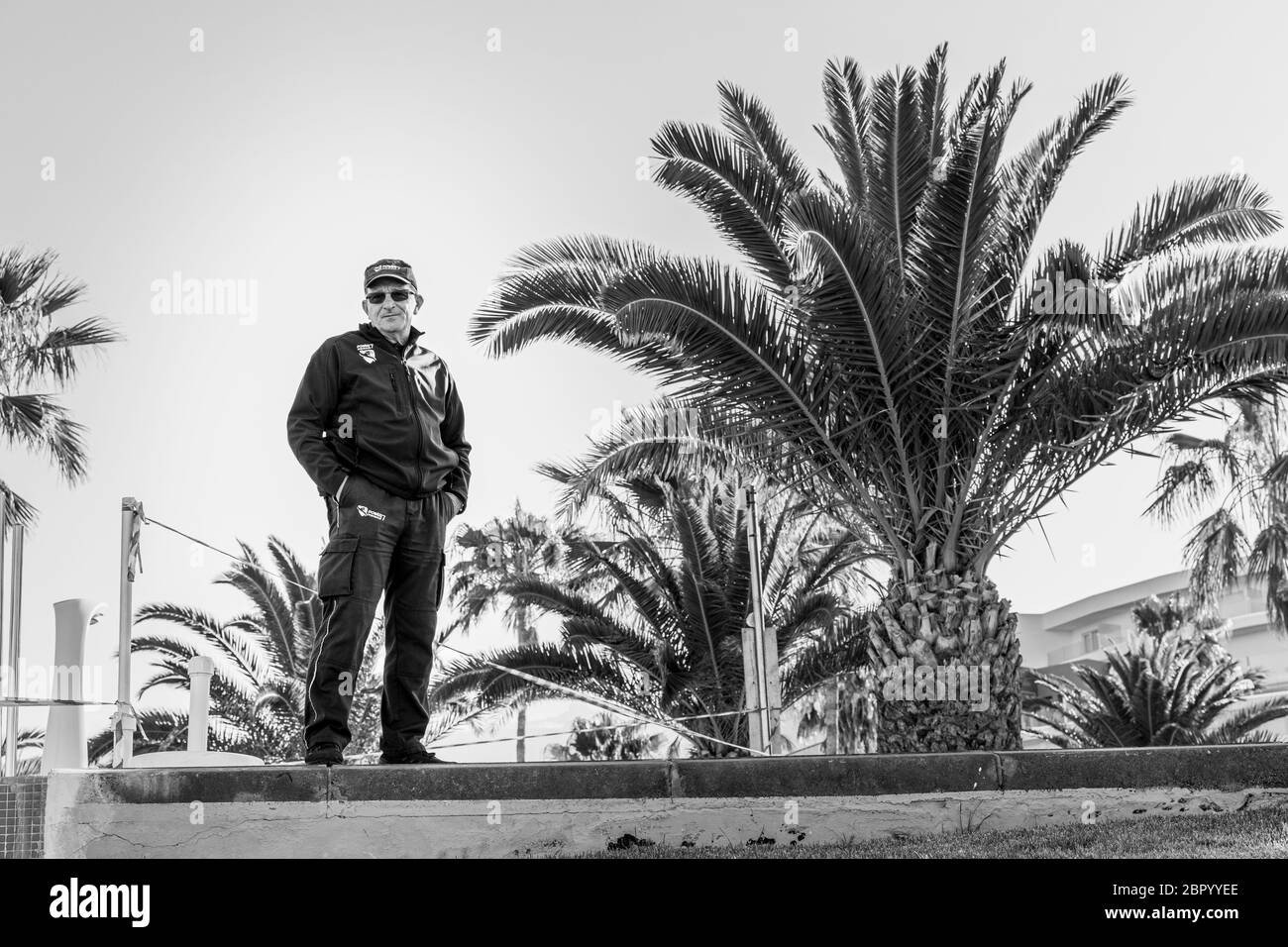 Portrait of a security guard on duty at the RIU hotel during phase one of de-escalation of the Covid 19, coronavirus, State of Emergency, Playa Beril, Stock Photo