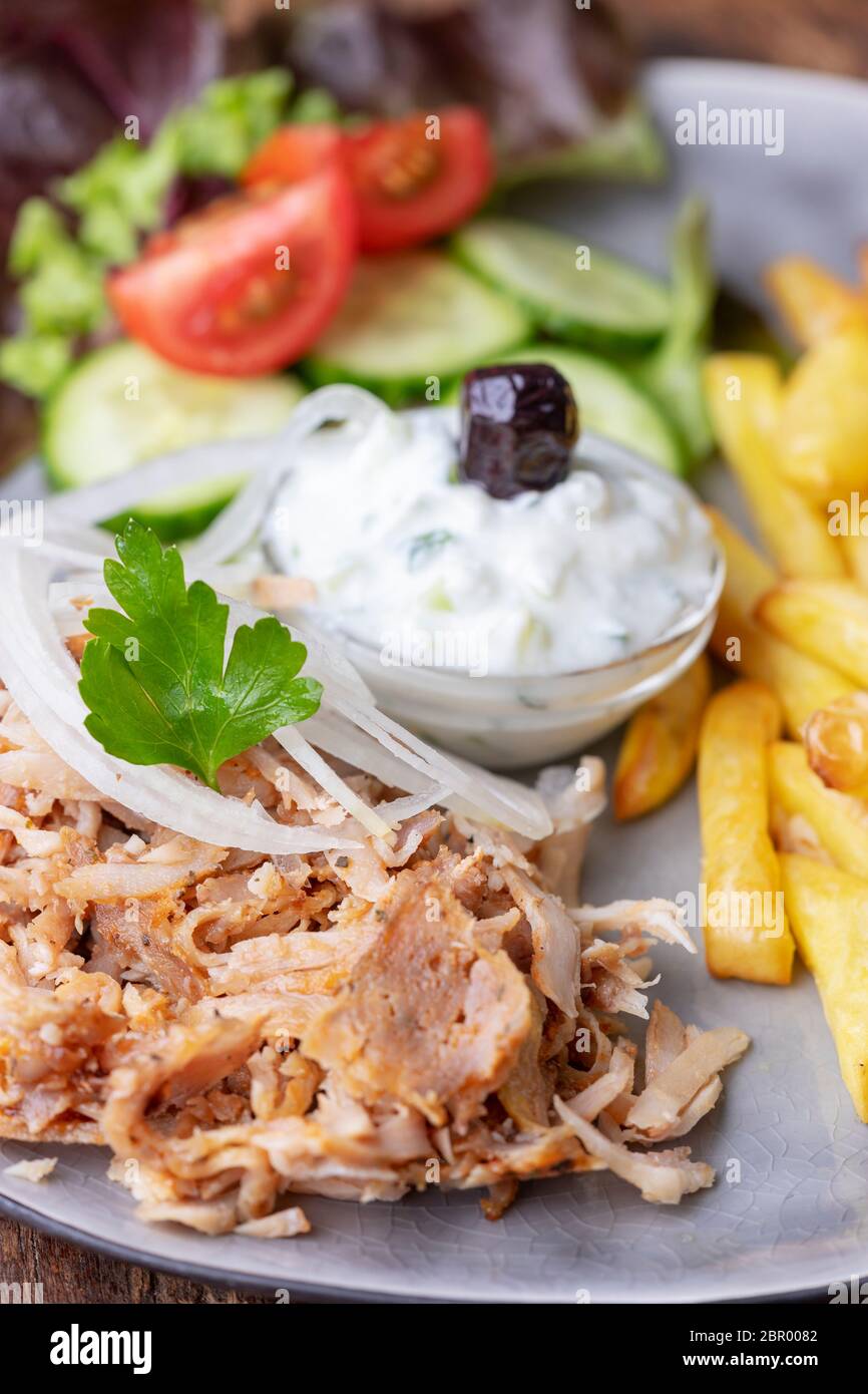Greek Gyros With Tzaziki And Fries Stock Photo Alamy