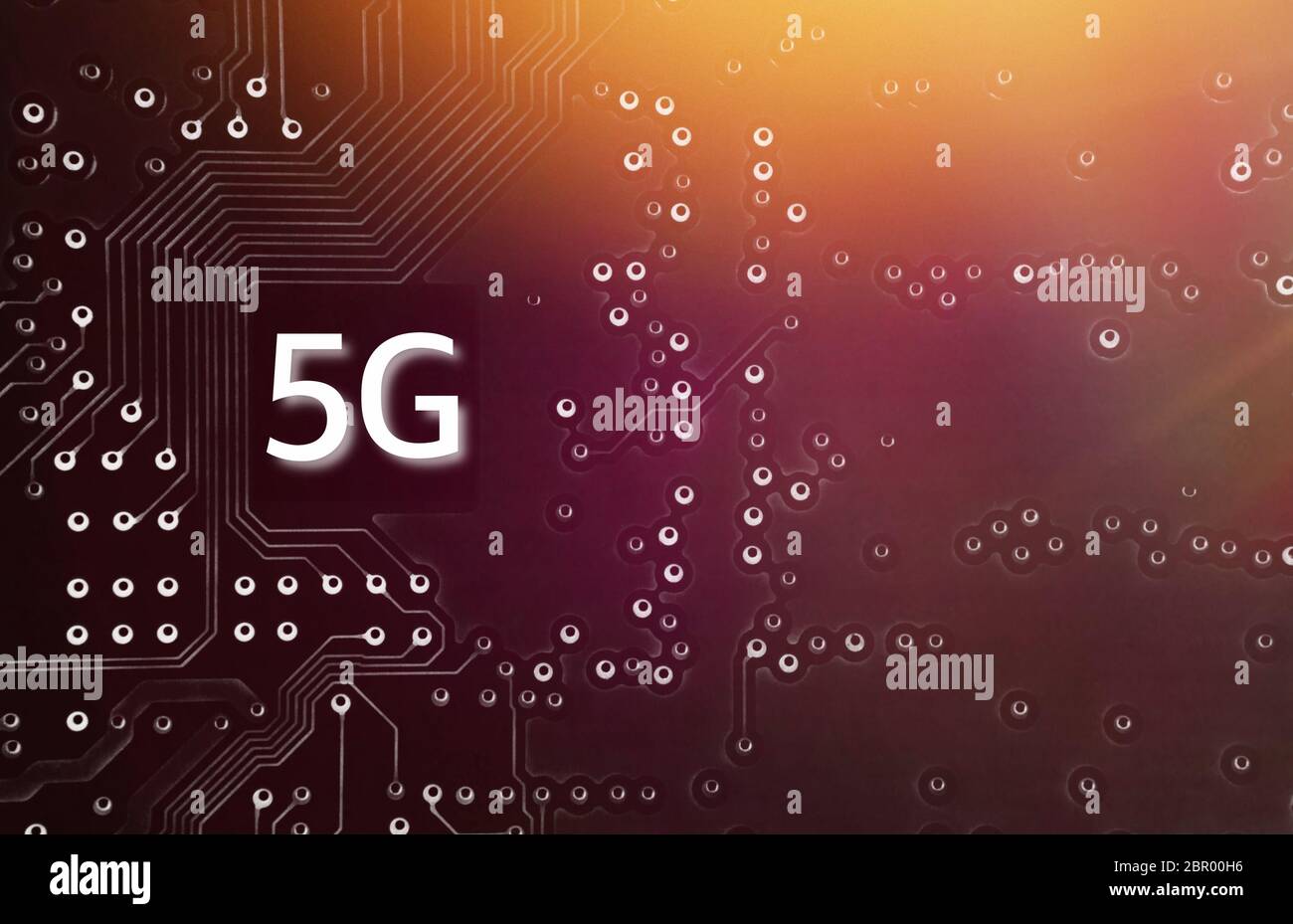 5G Mobile chip on computer board background. Copy space and Technology concept Stock Photo